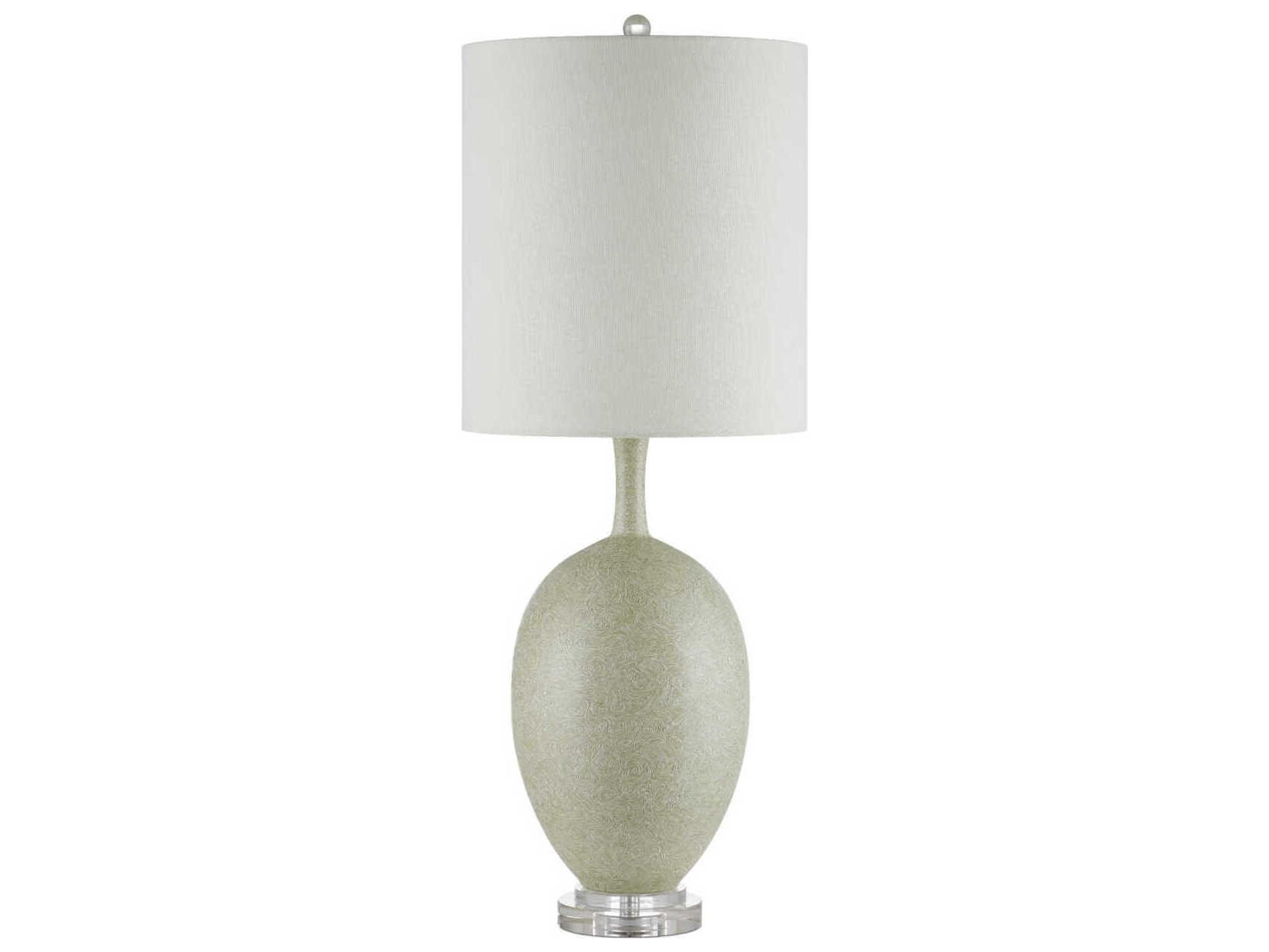 Currey & Company Verdure Green Satin Nickel Light Beige Linen Buffet Lamp