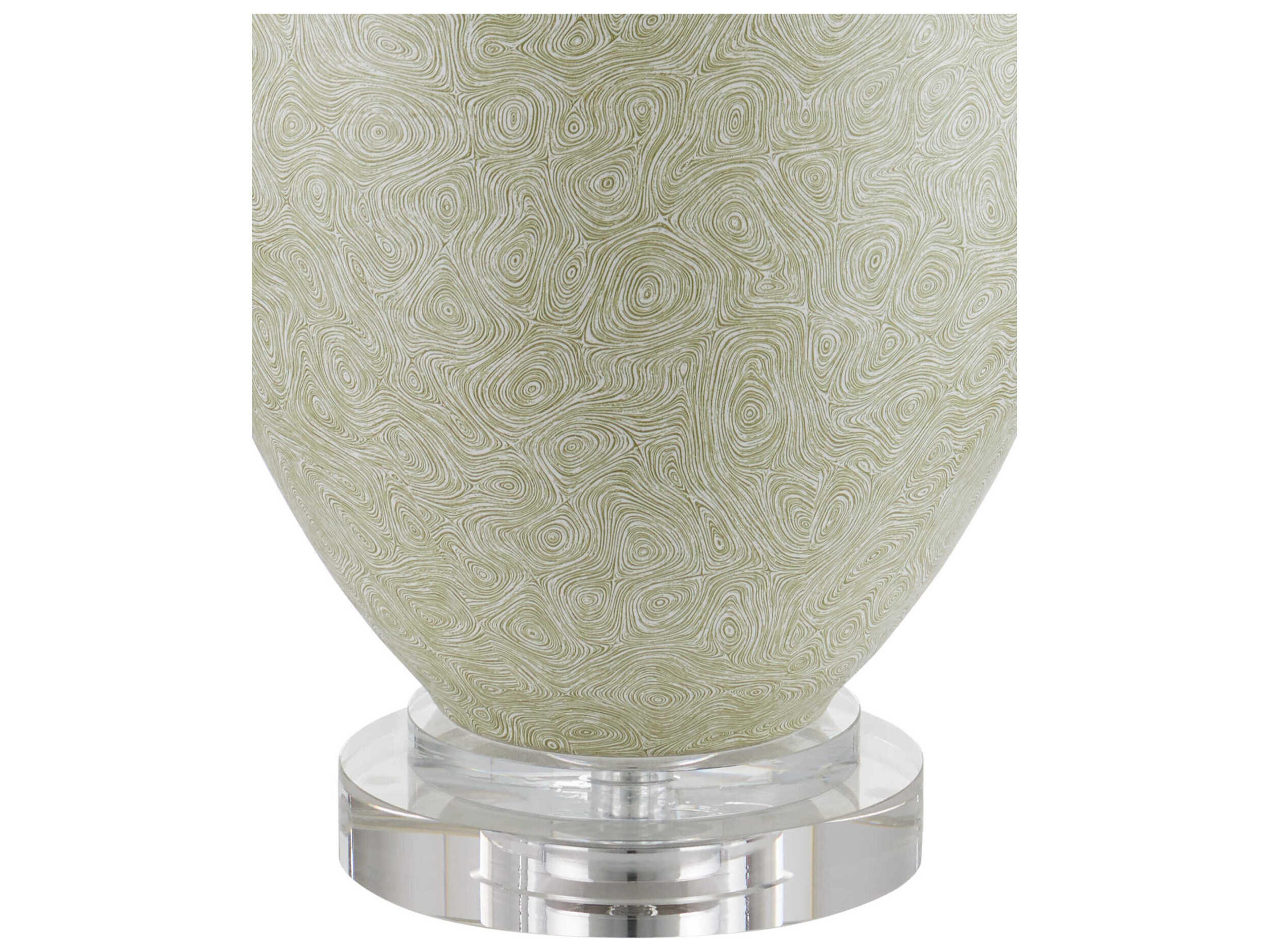 Currey & Company Verdure Green Satin Nickel Light Beige Linen Buffet Lamp