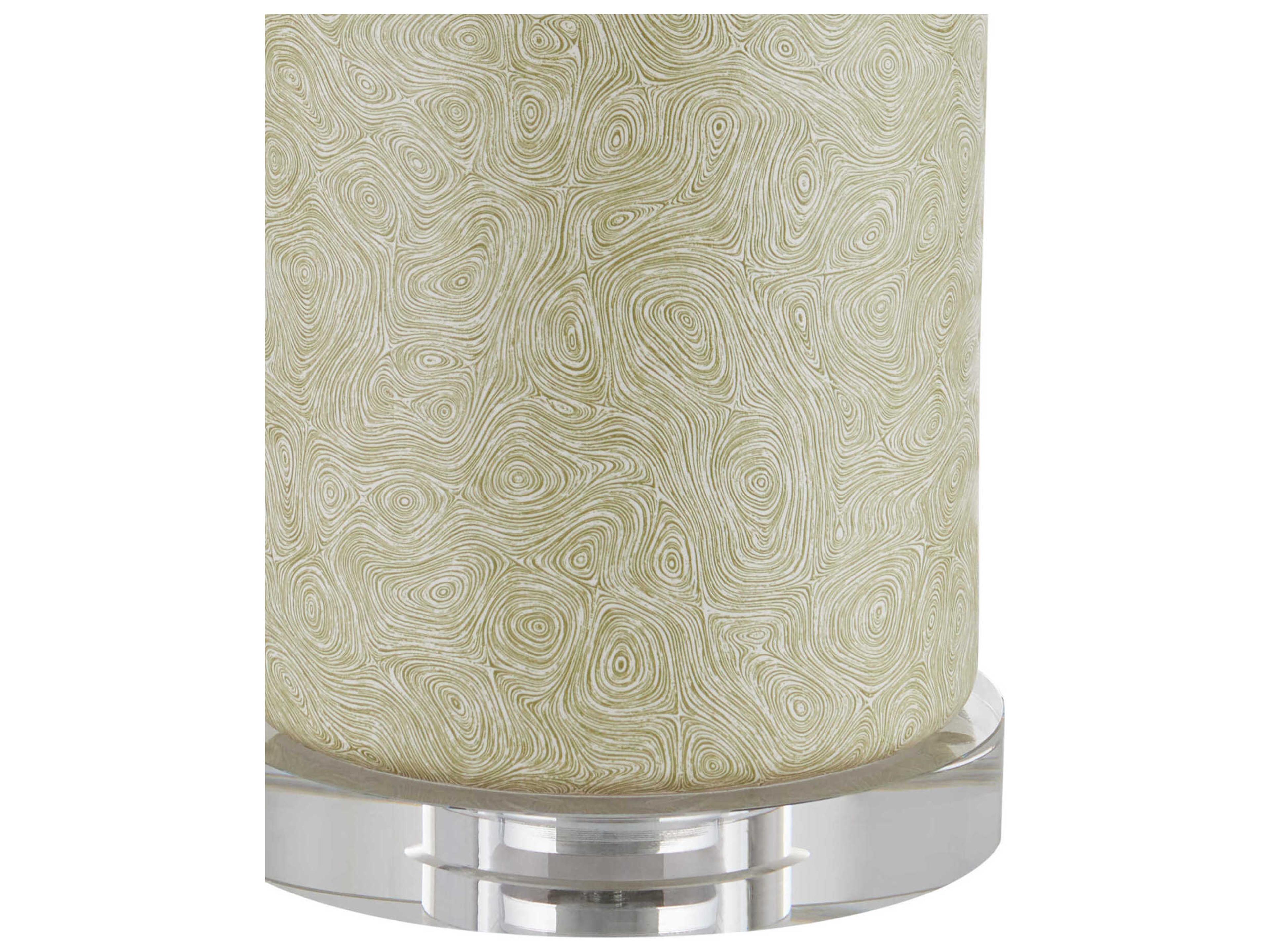 Currey & Company Verdure Green Satin Nickel Light Beige Linen Buffet Lamp