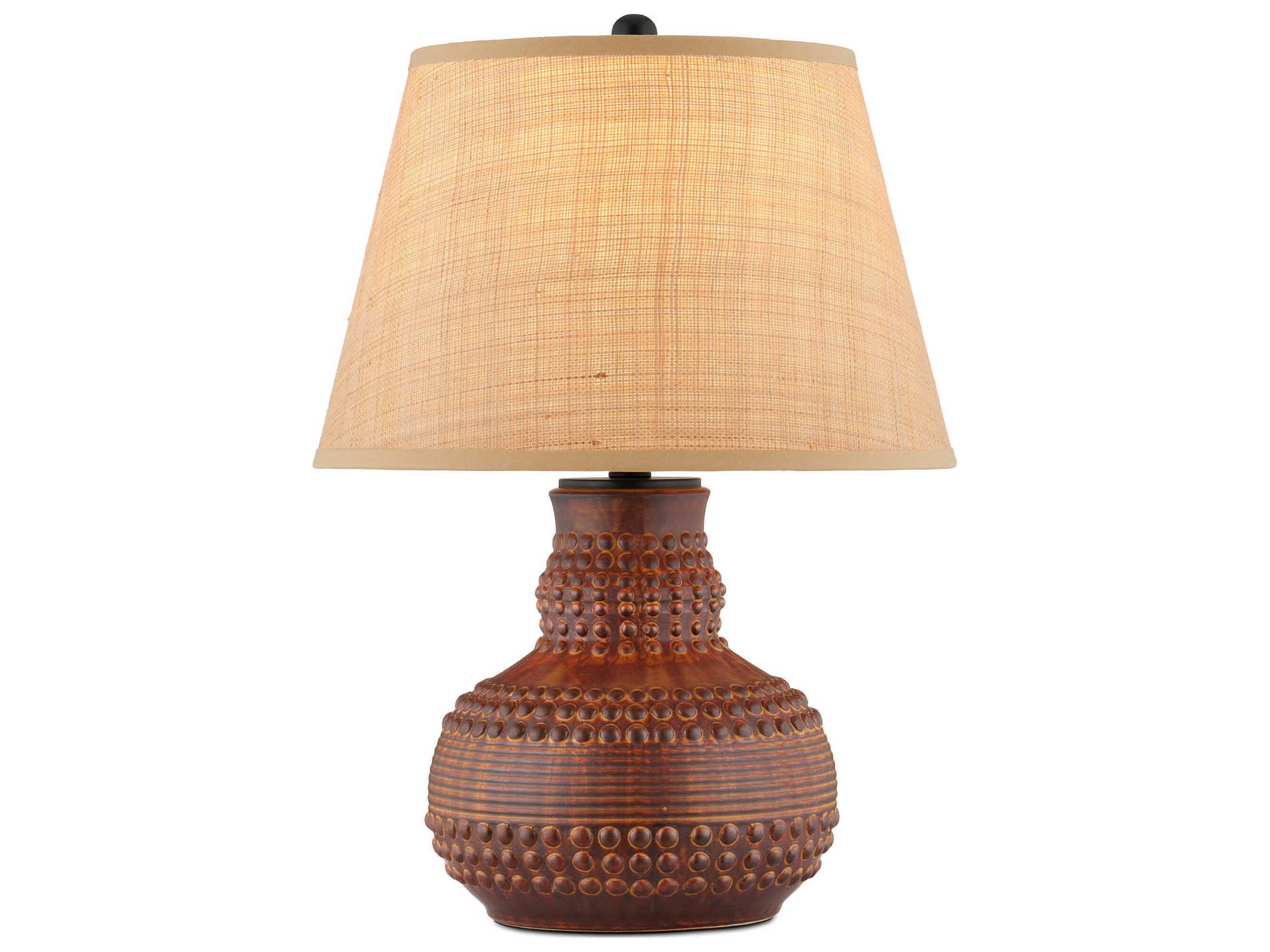 Currey & Company Atamo Dark Brown Rustic Black Natural Raffia Table Lamp