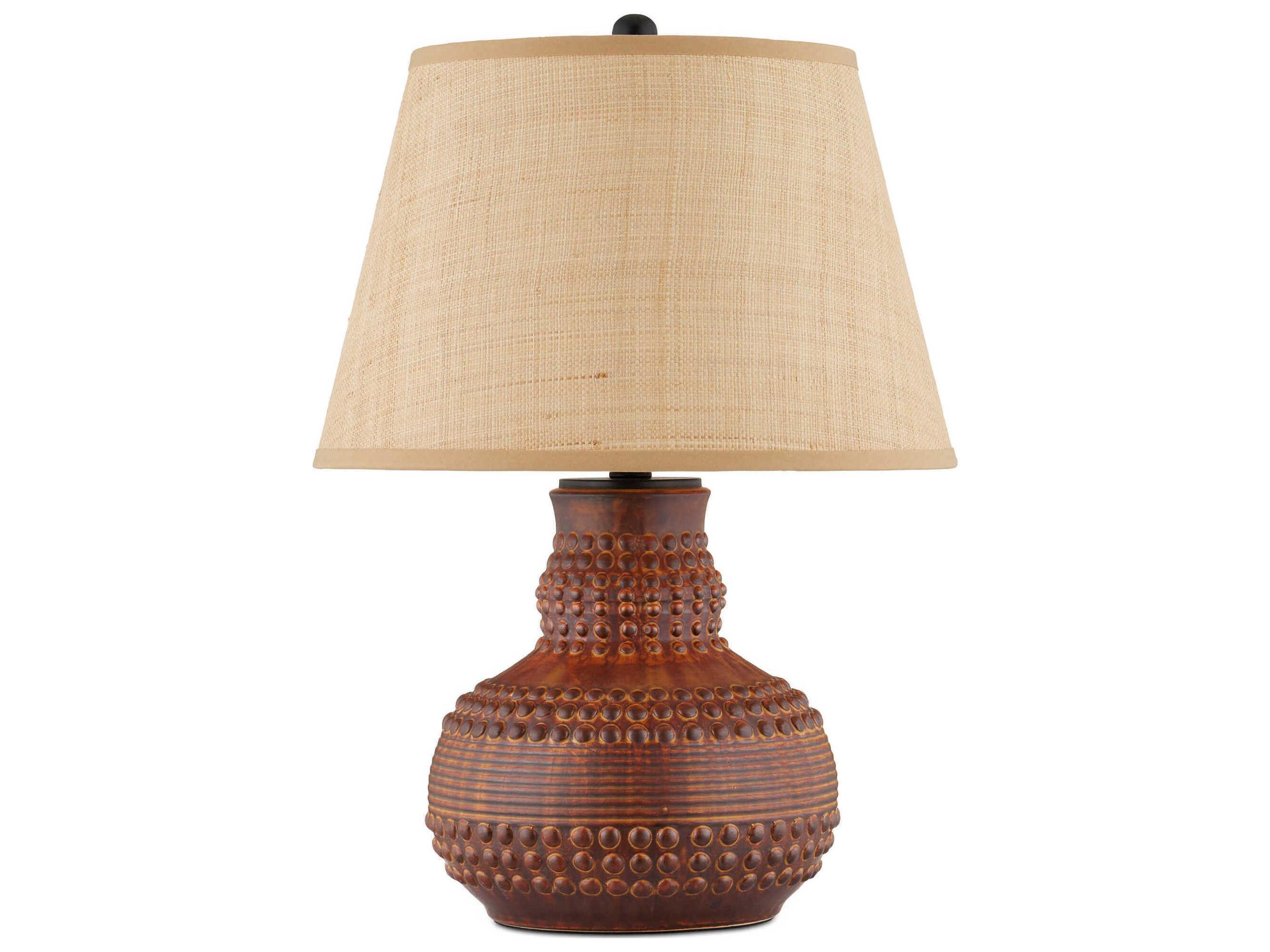 Currey & Company Atamo Dark Brown Rustic Black Natural Raffia Table Lamp