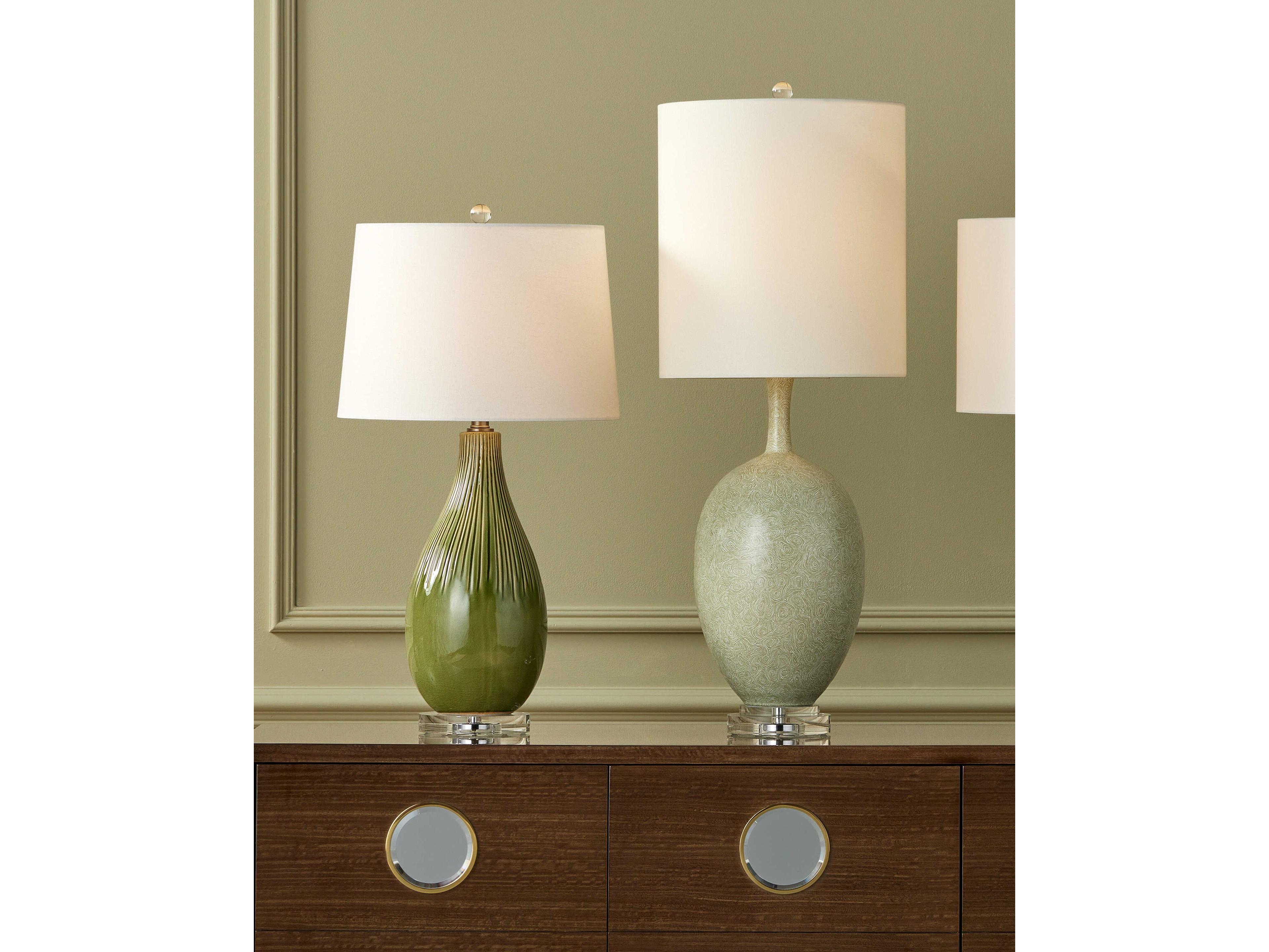 Currey & Company Anjou White Linen Green Buffet Lamp