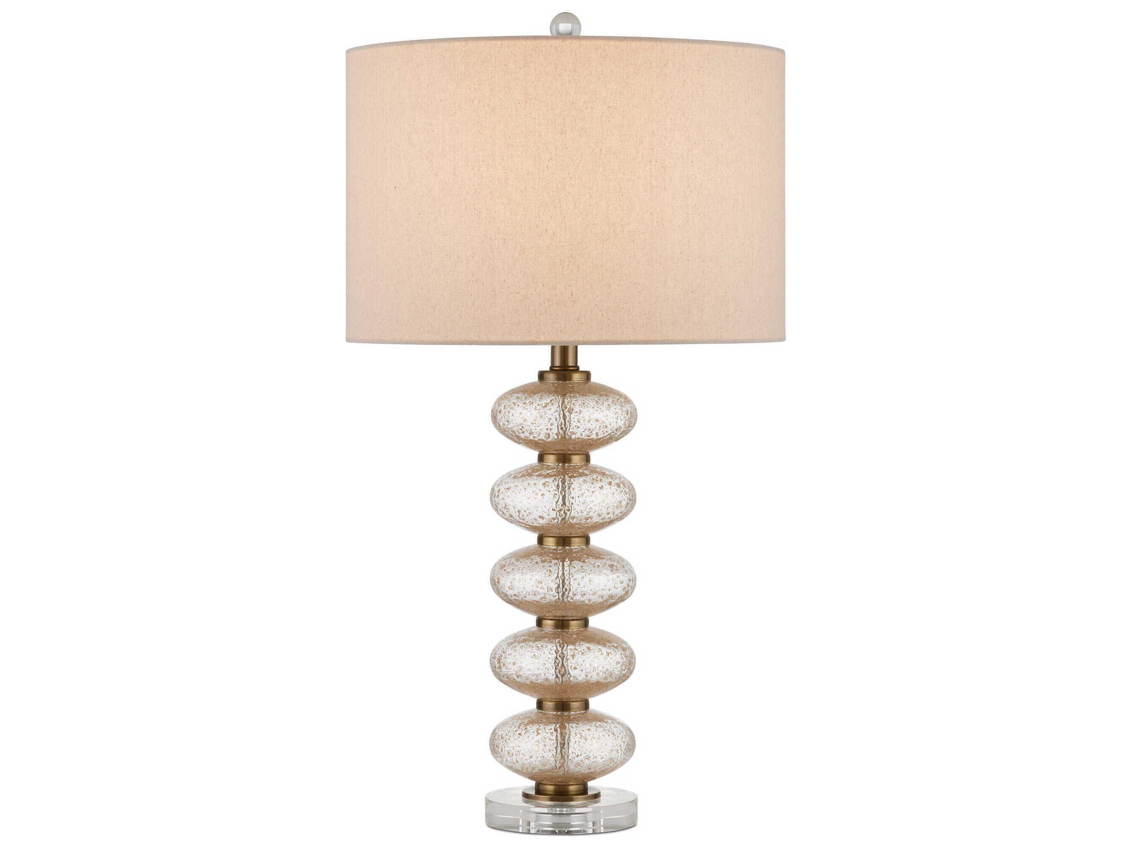 Currey & Company Zebulon Clear Gold Antique Brass Beige Linen Buffet Lamp