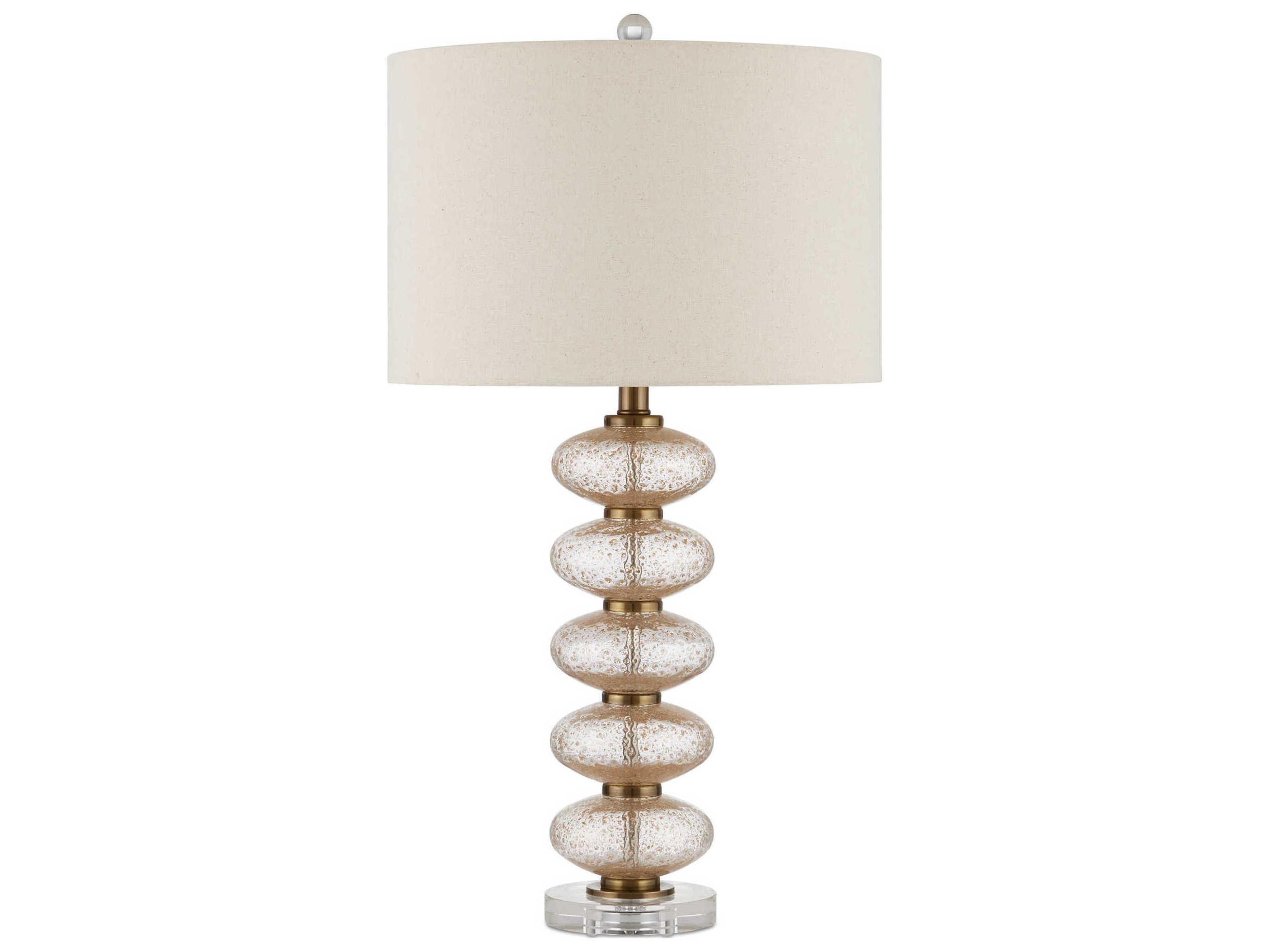 Currey & Company Zebulon Clear Gold Antique Brass Beige Linen Buffet Lamp