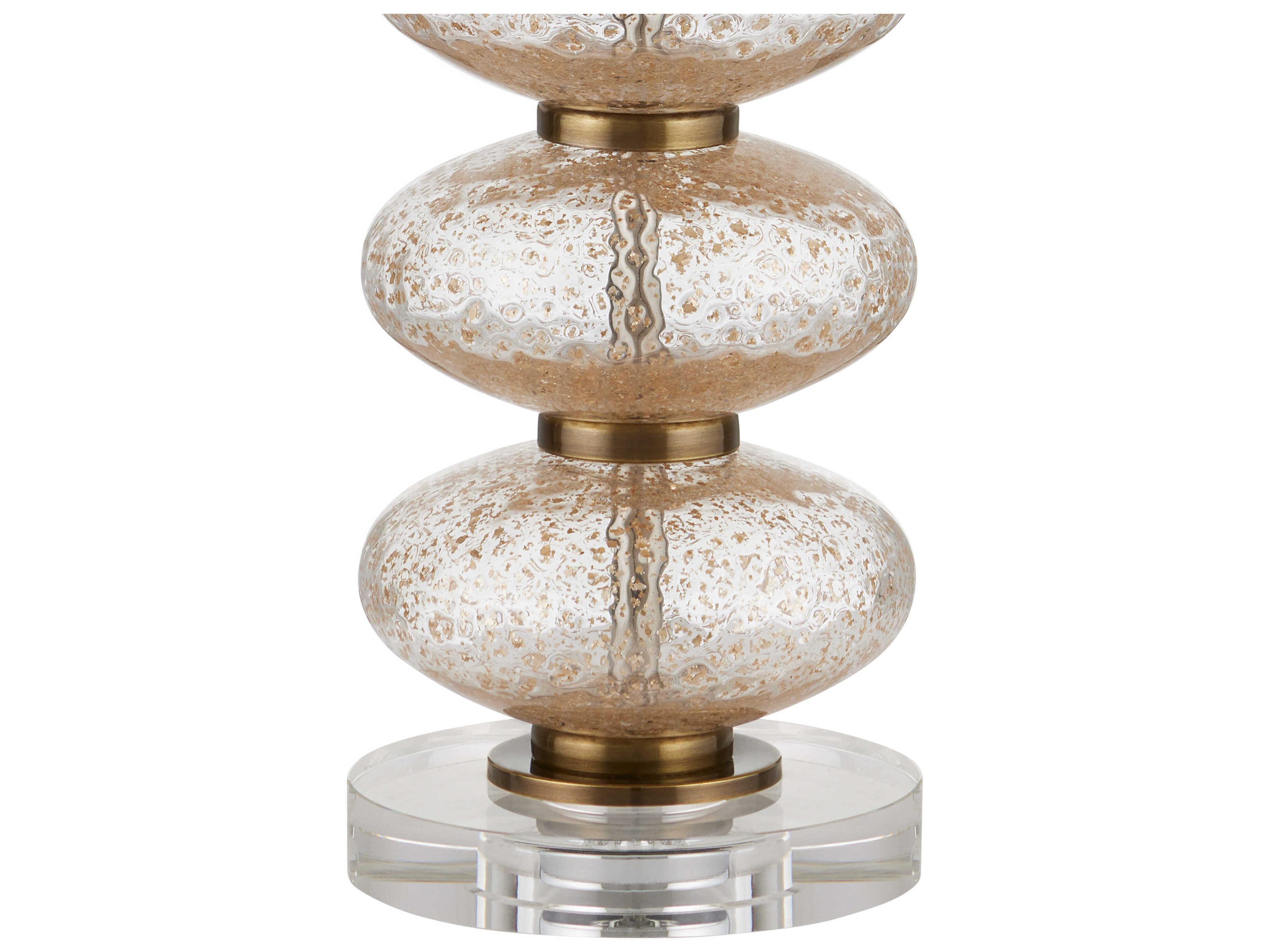 Currey & Company Zebulon Clear Gold Antique Brass Beige Linen Buffet Lamp