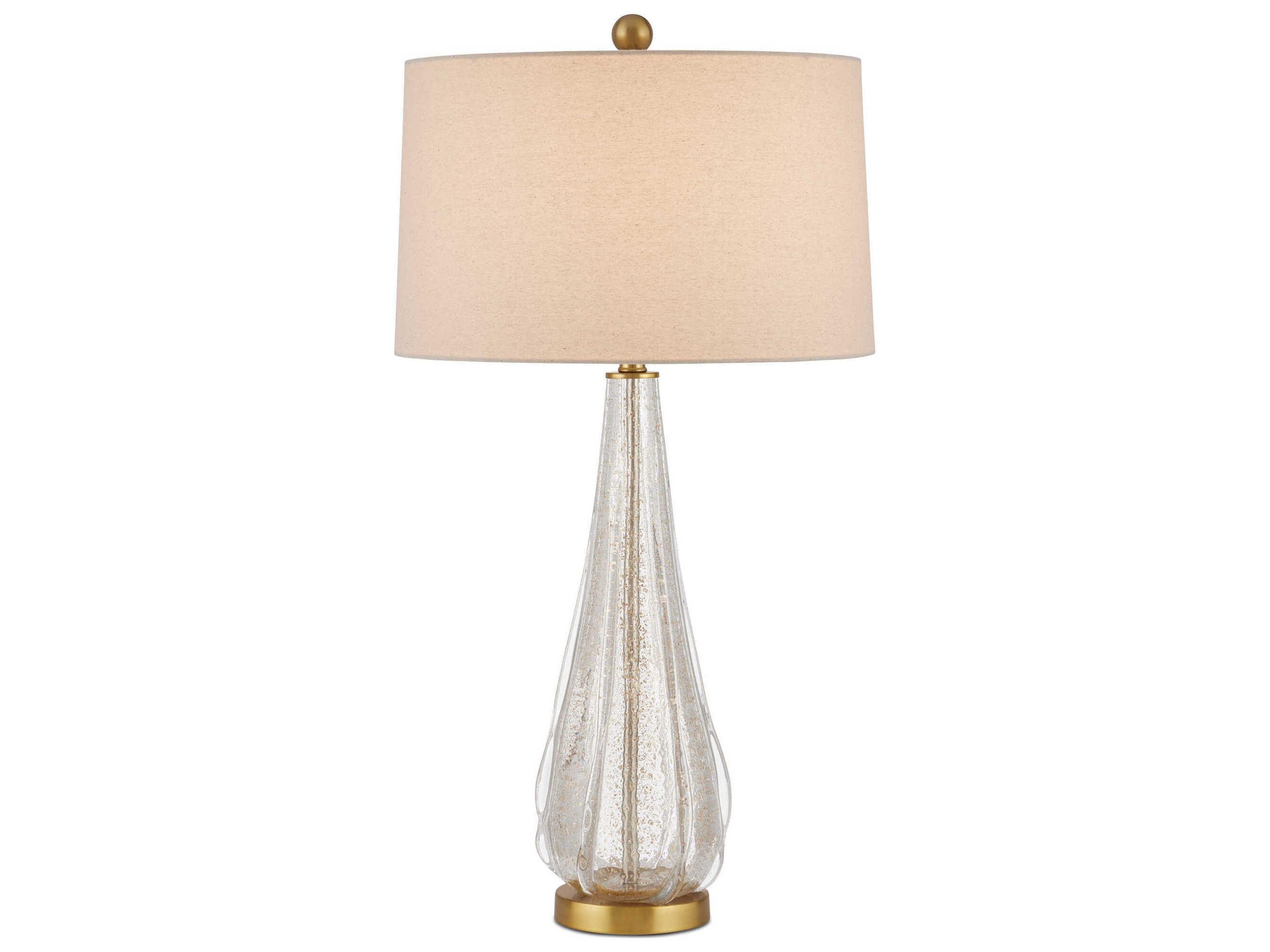 Currey & Company Zyphyrine Clear Gold Antique Brass Beige Linen Buffet Lamp