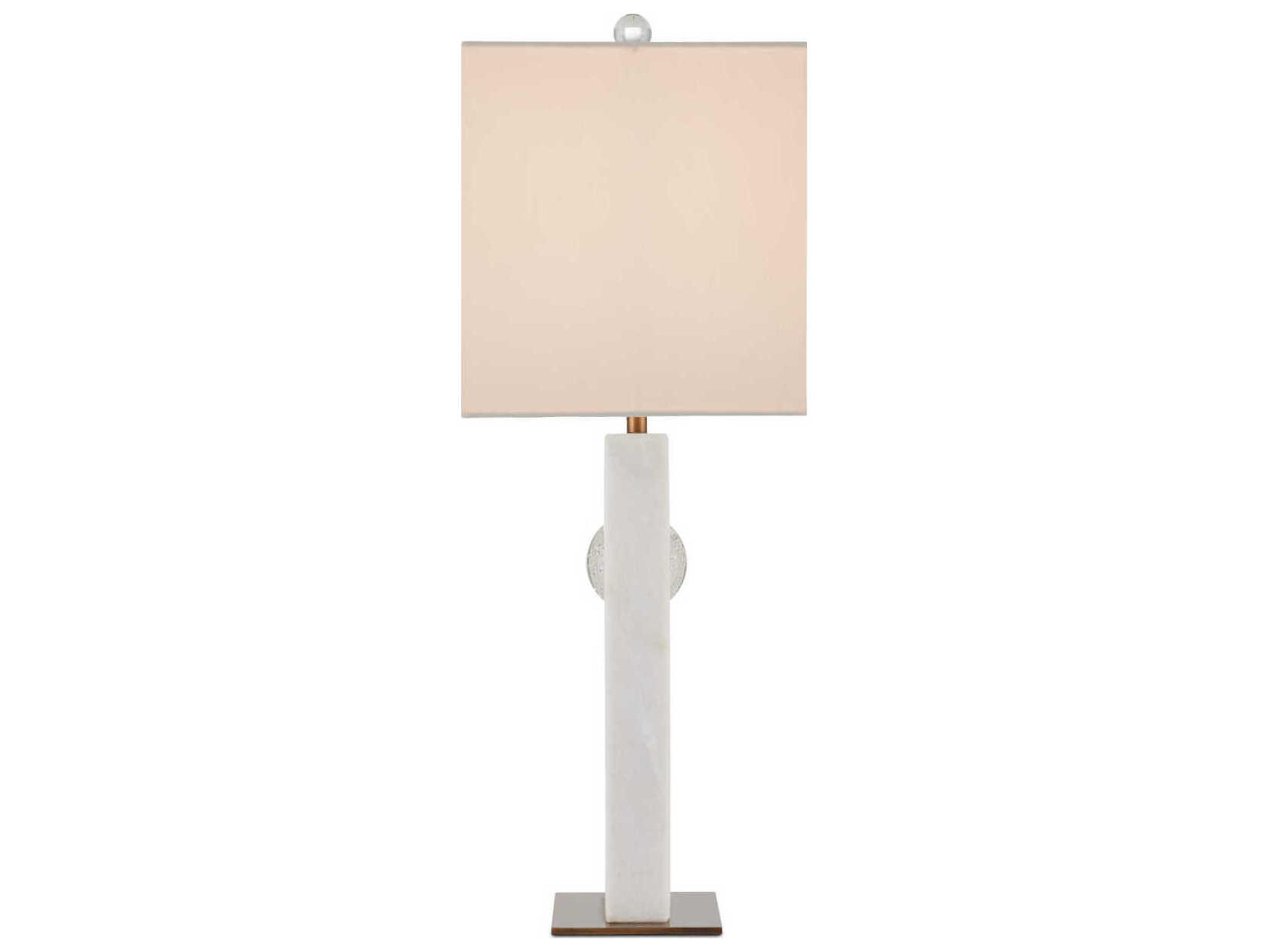 Currey & Company Radiant White Antique Brass Natural Linen Buffet Lamp