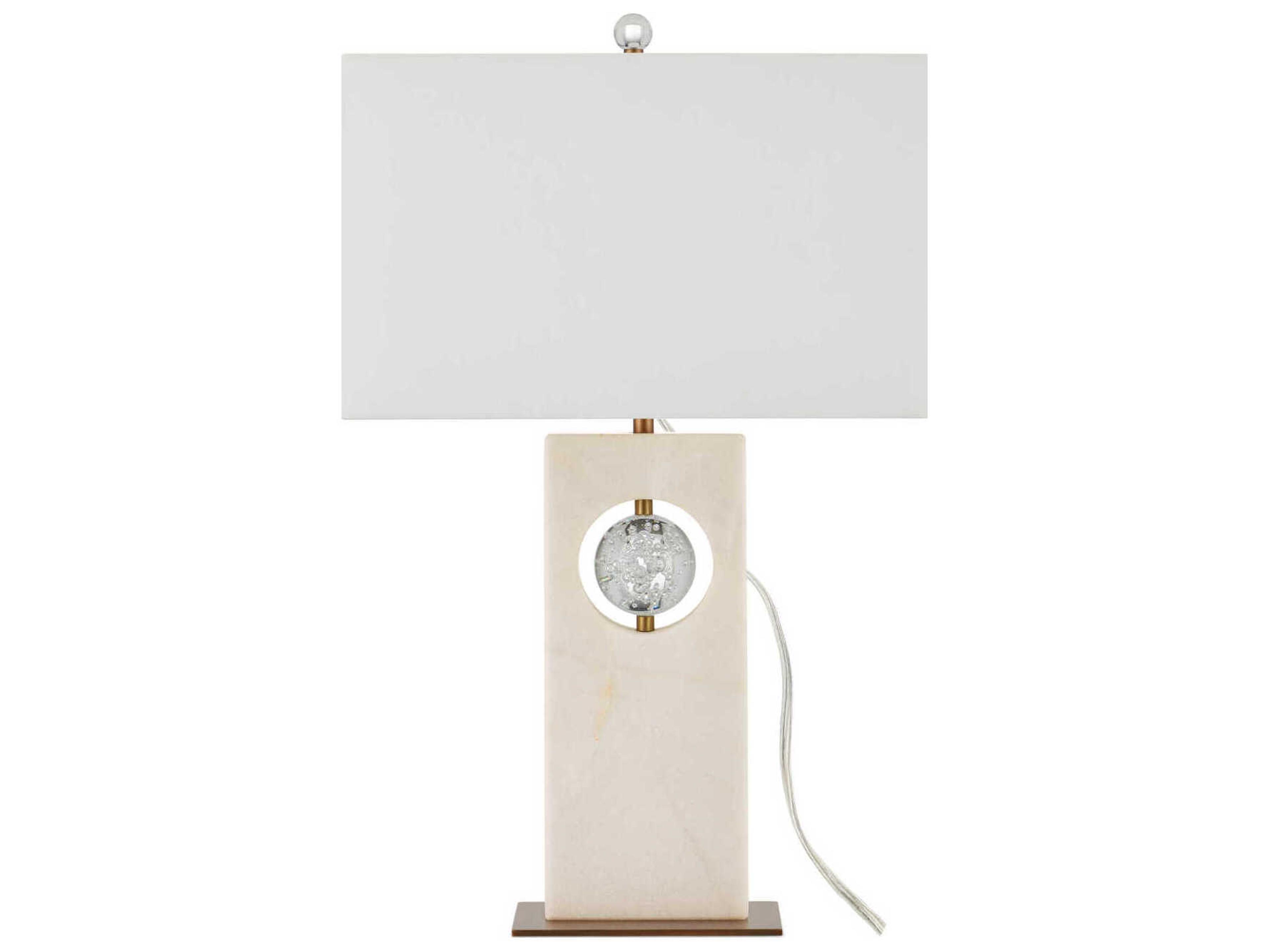 Currey & Company Radiant White Antique Brass Natural Linen Buffet Lamp