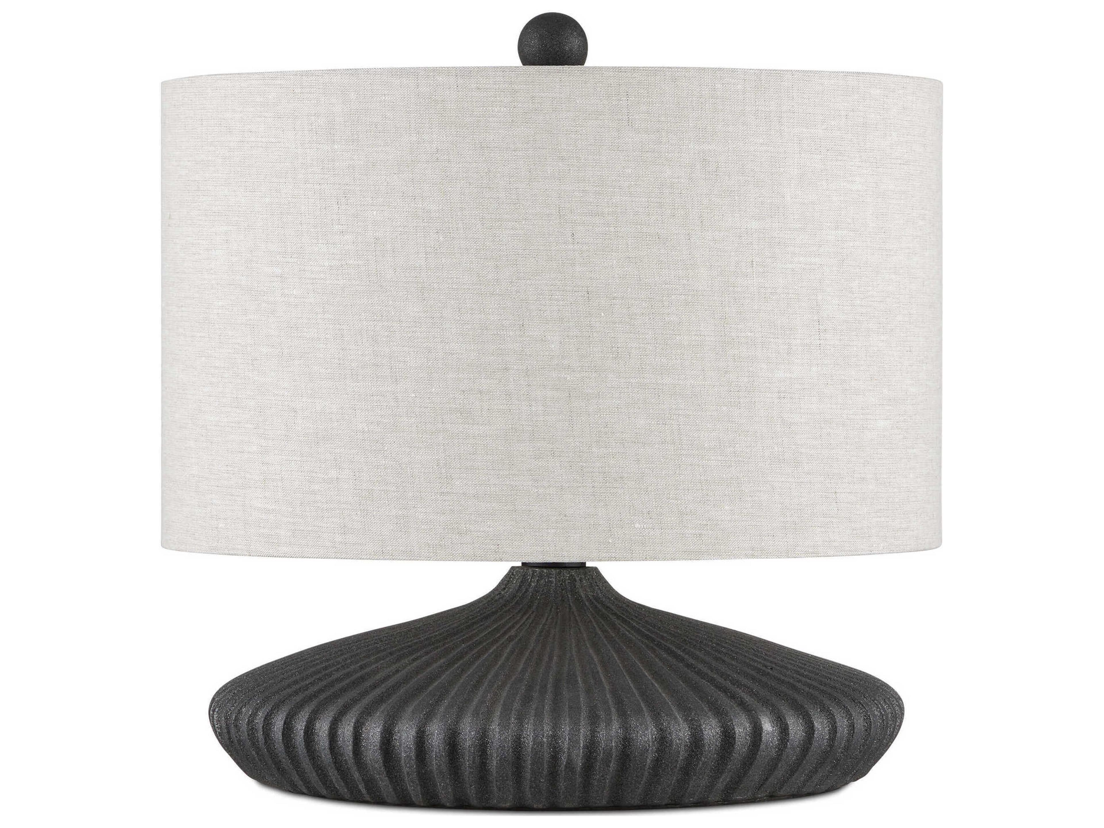 Currey & Company Mythmaker Black Granite Satin Light Natural Linen Table Lamp