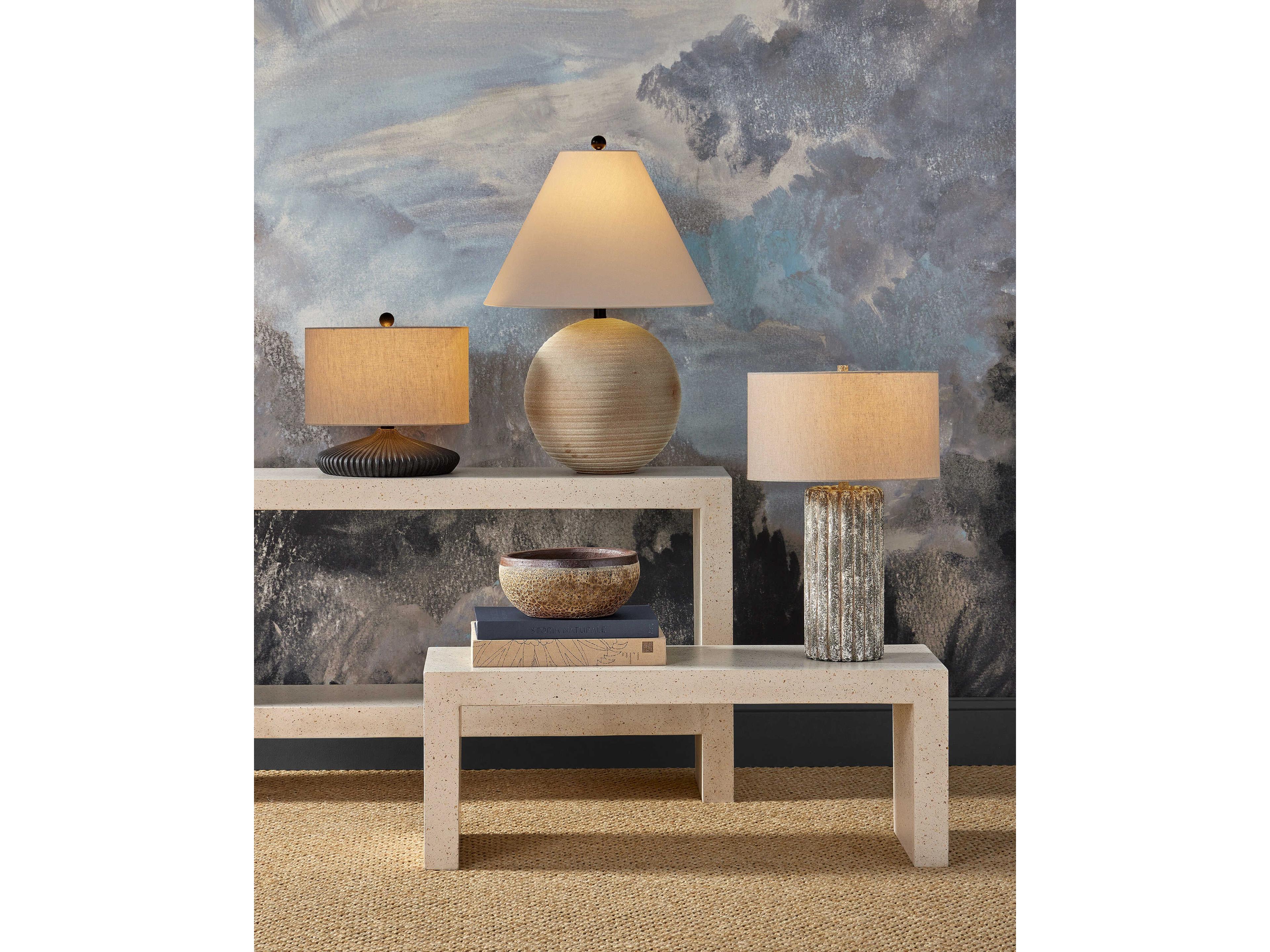 Currey & Company Mythmaker Black Granite Satin Light Natural Linen Table Lamp