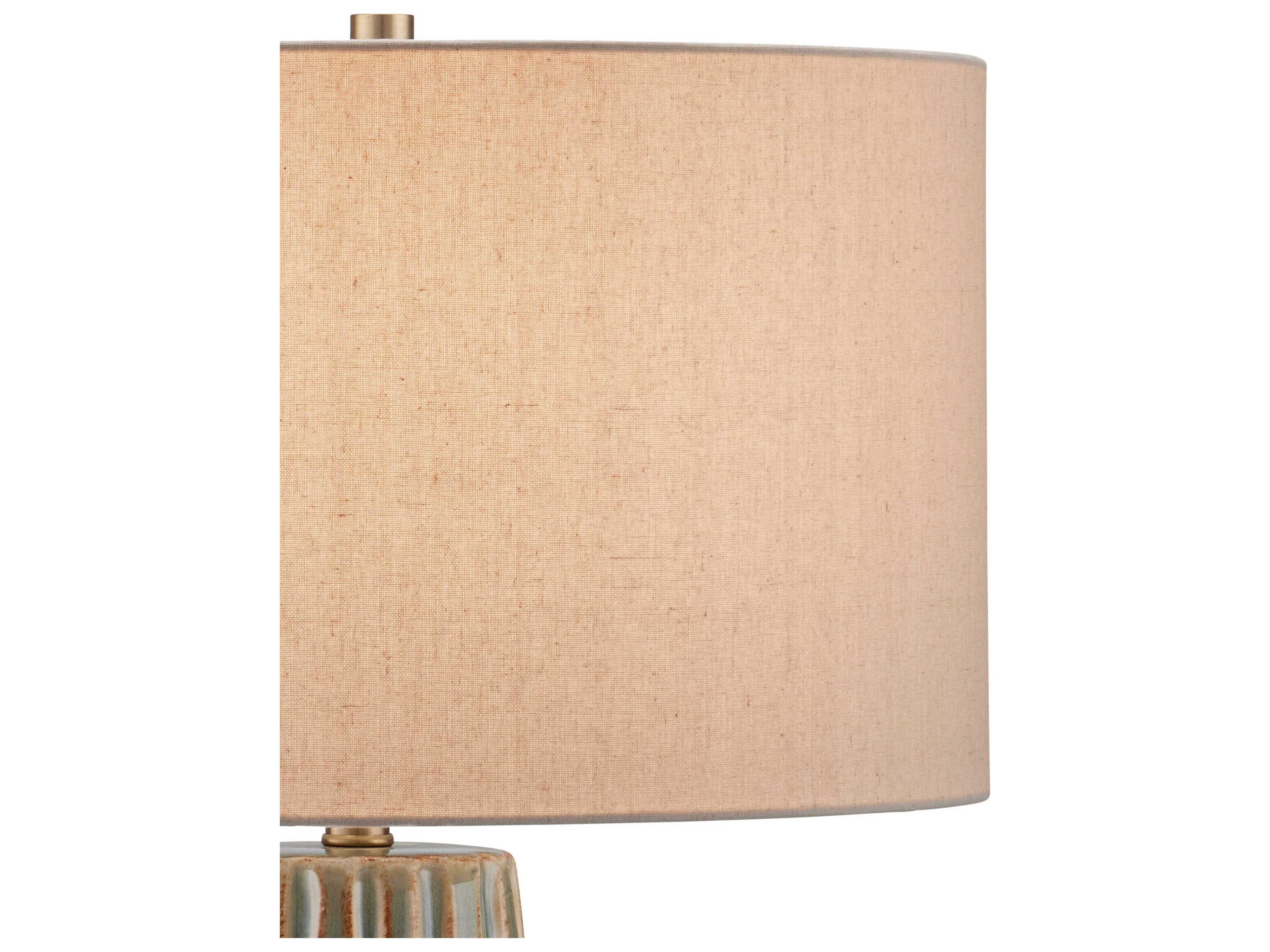 Currey & Company Water-borne Forest Reactive Antique Brass Natural Linen Green Buffet Lamp