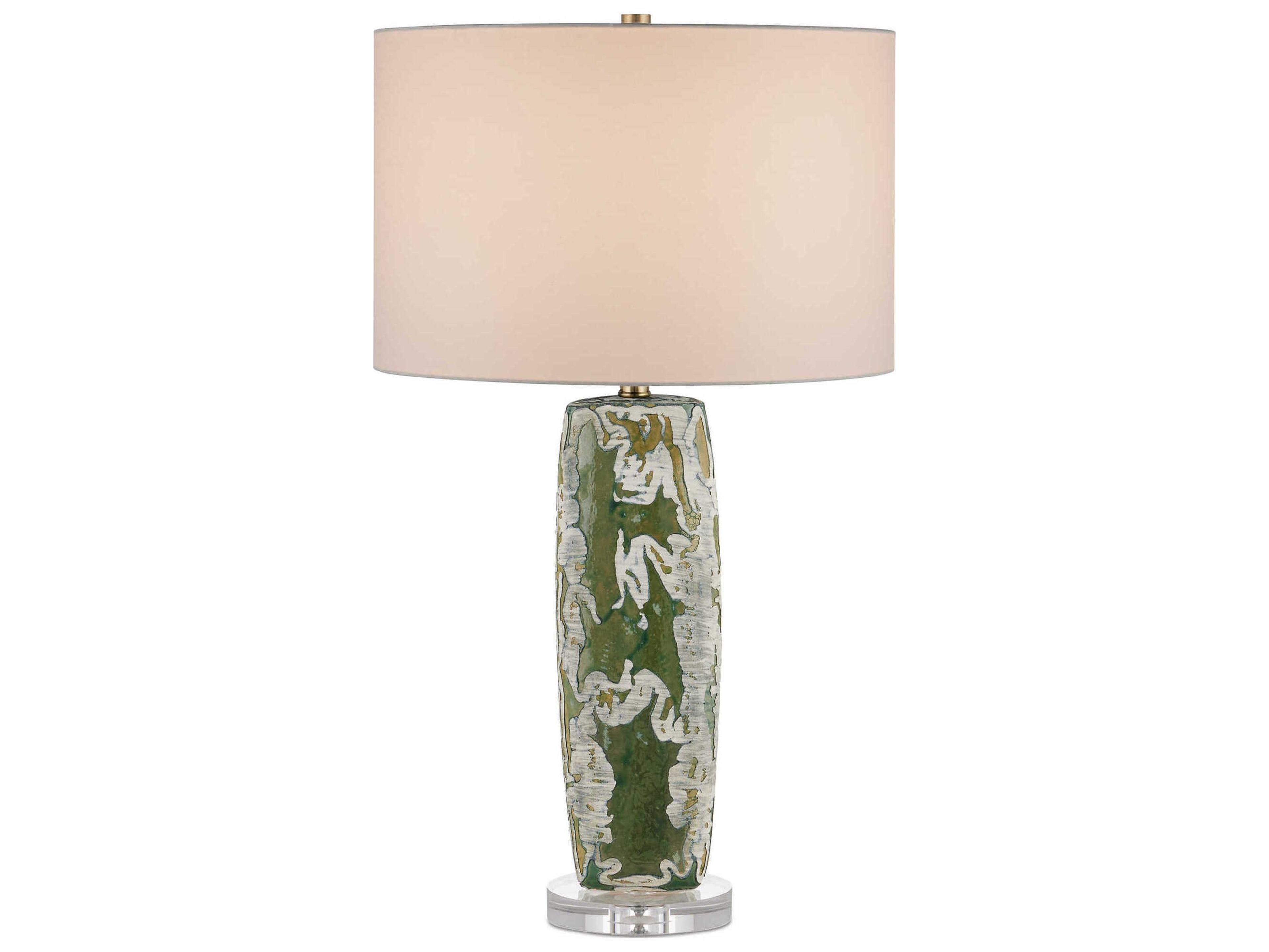 Currey & Company Zowan Matte Green Smoke Egg Shell Cotton Linen Buffet Lamp