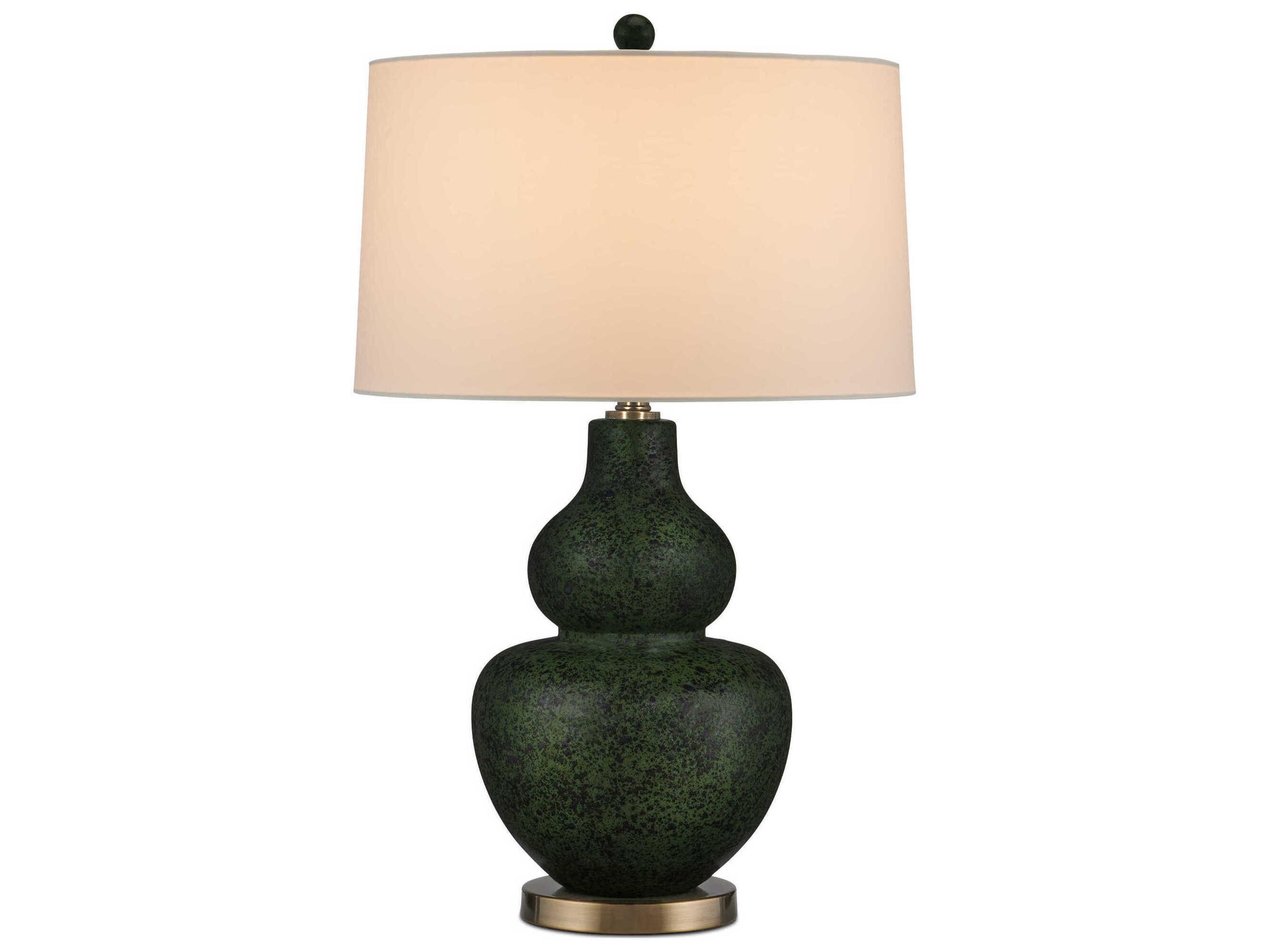 Currey & Company Kinnaird Moss Green Antique Brass Egg Shell Cotton Linen Buffet Lamp