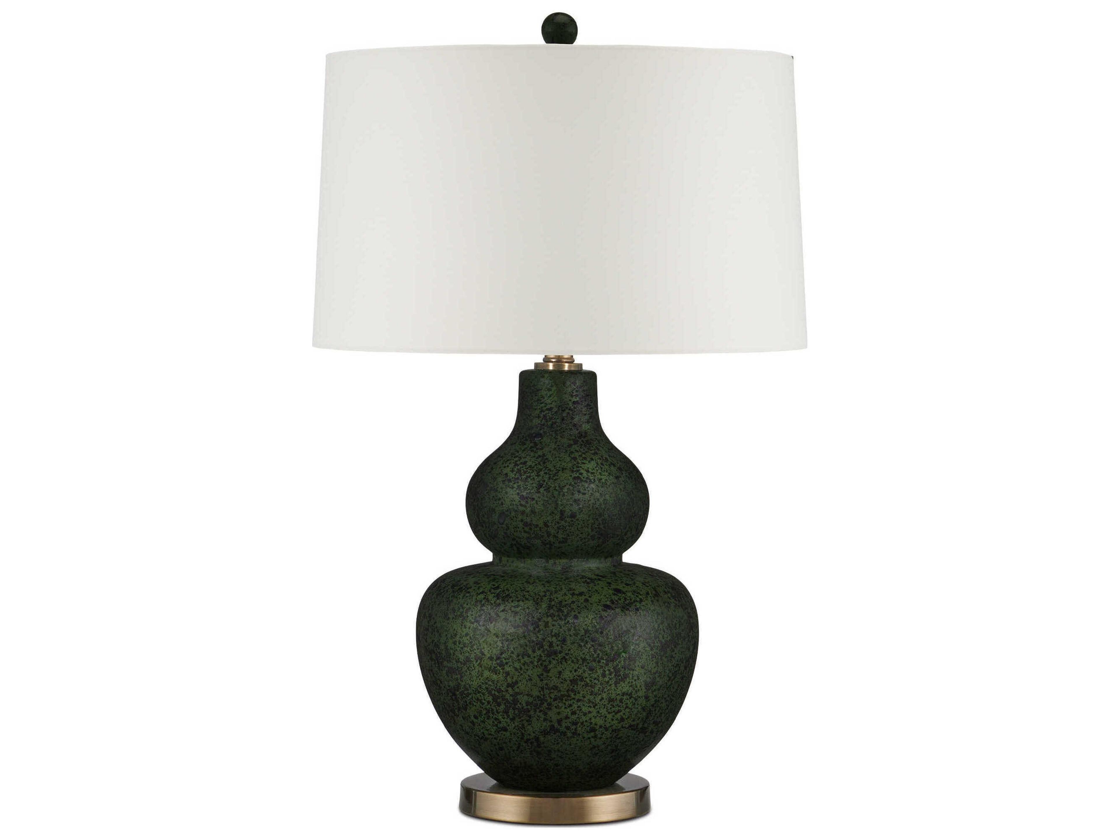 Currey & Company Kinnaird Moss Green Antique Brass Egg Shell Cotton Linen Buffet Lamp