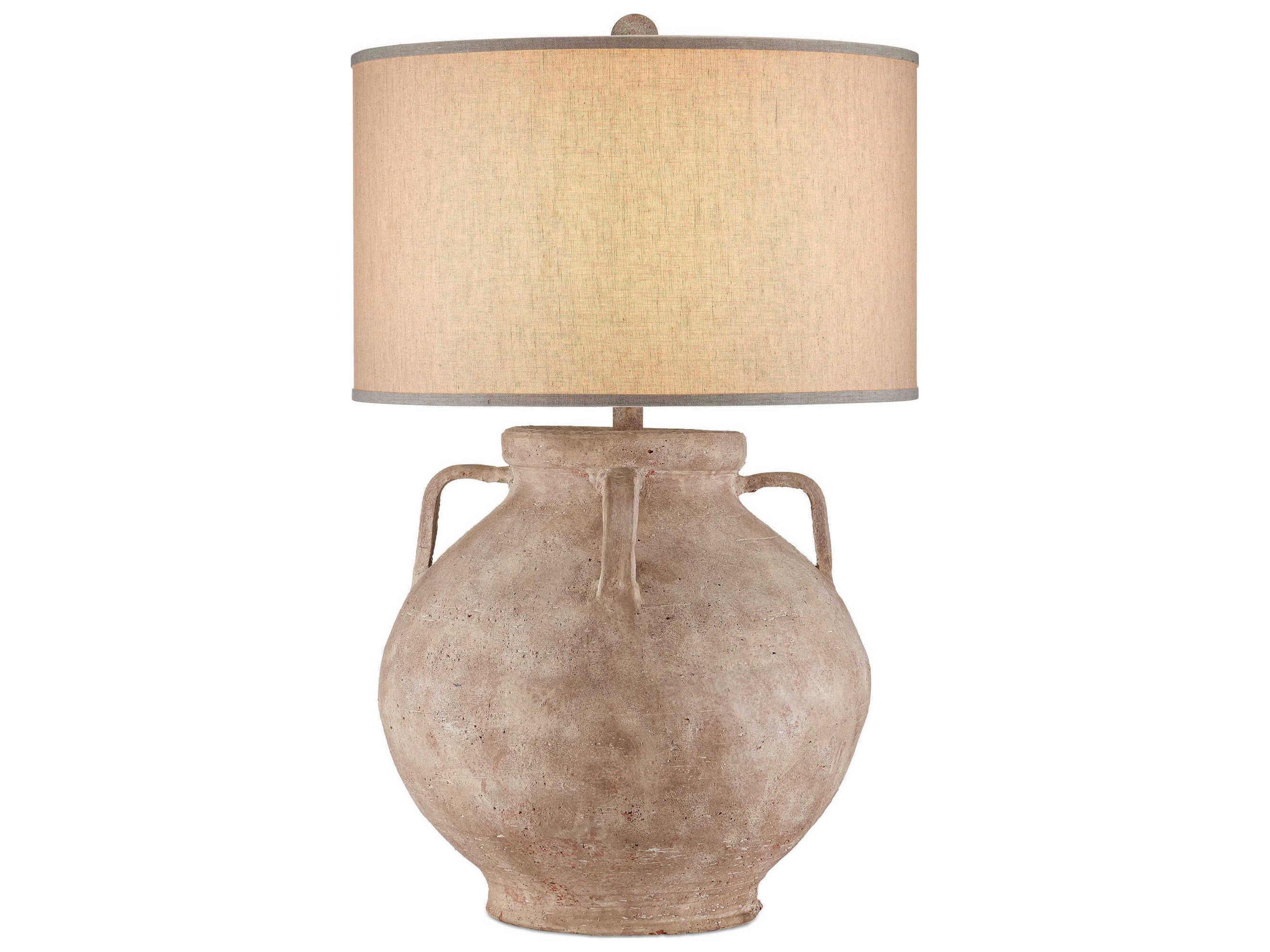 Currey & Company Pompeii Brownish Gray Tan Linen Buffet Lamp