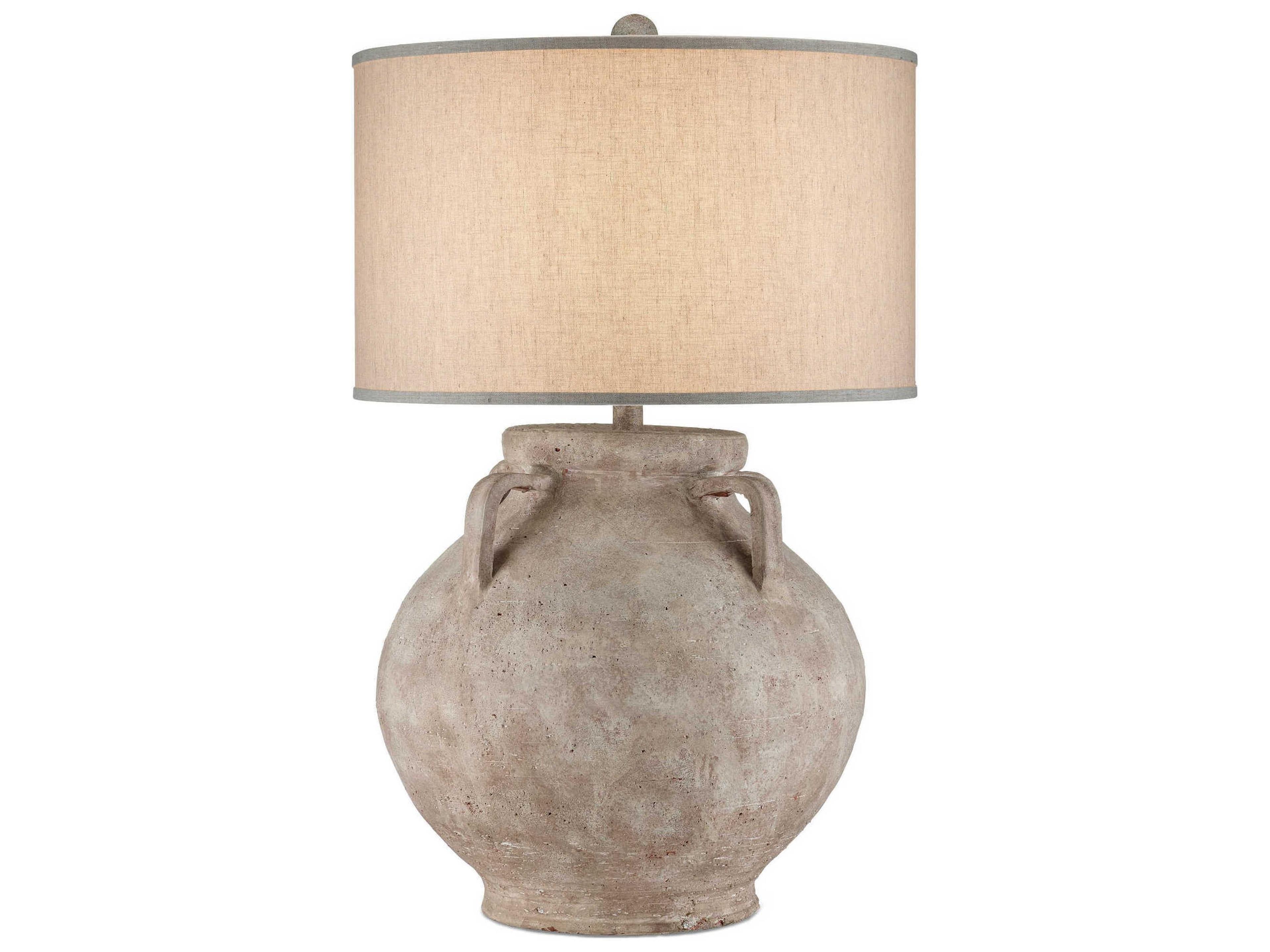 Currey & Company Pompeii Brownish Gray Tan Linen Buffet Lamp