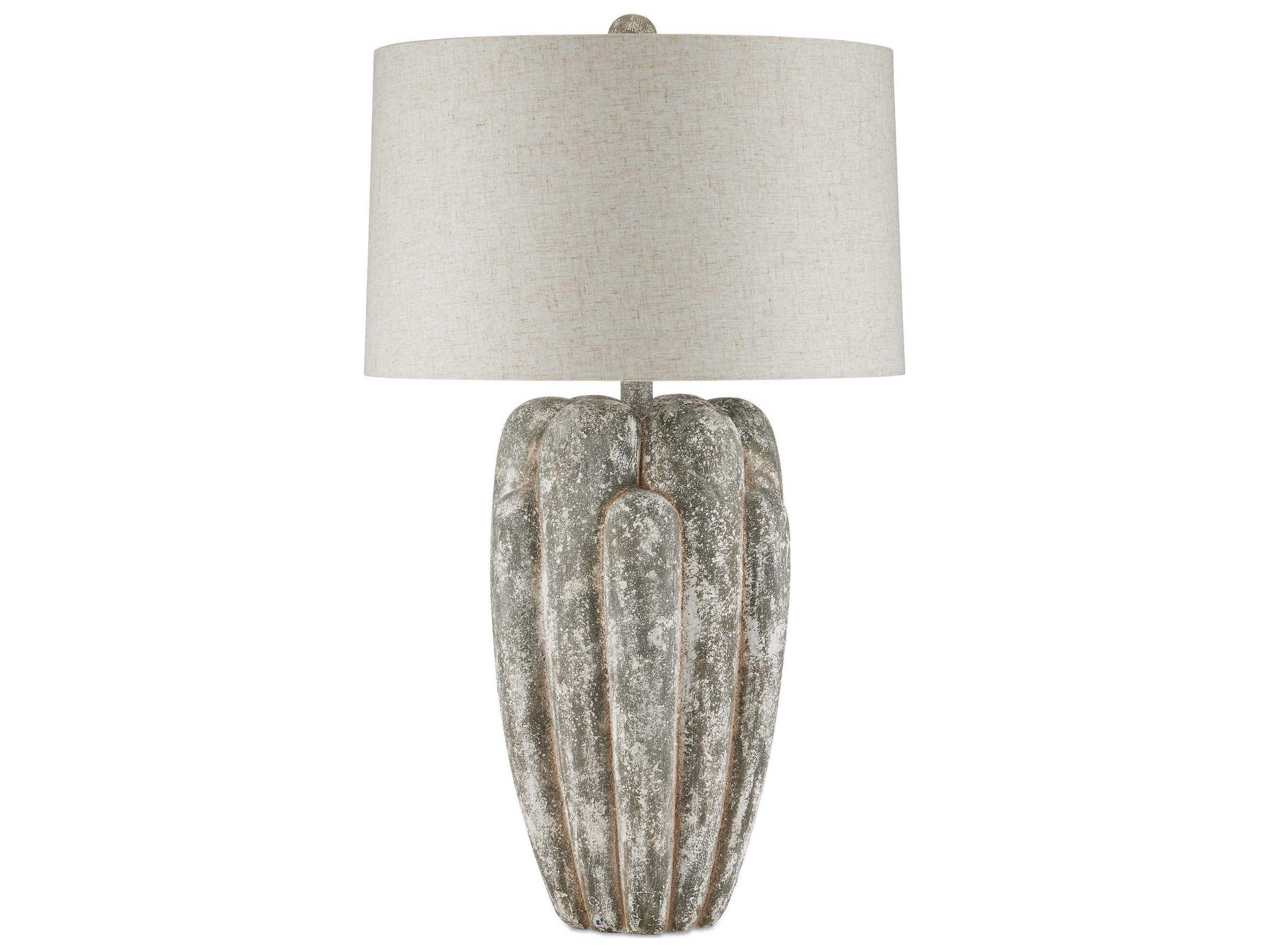 Currey & Company Buttress Dark Gray White Texture Light Natural Linen Buffet Lamp