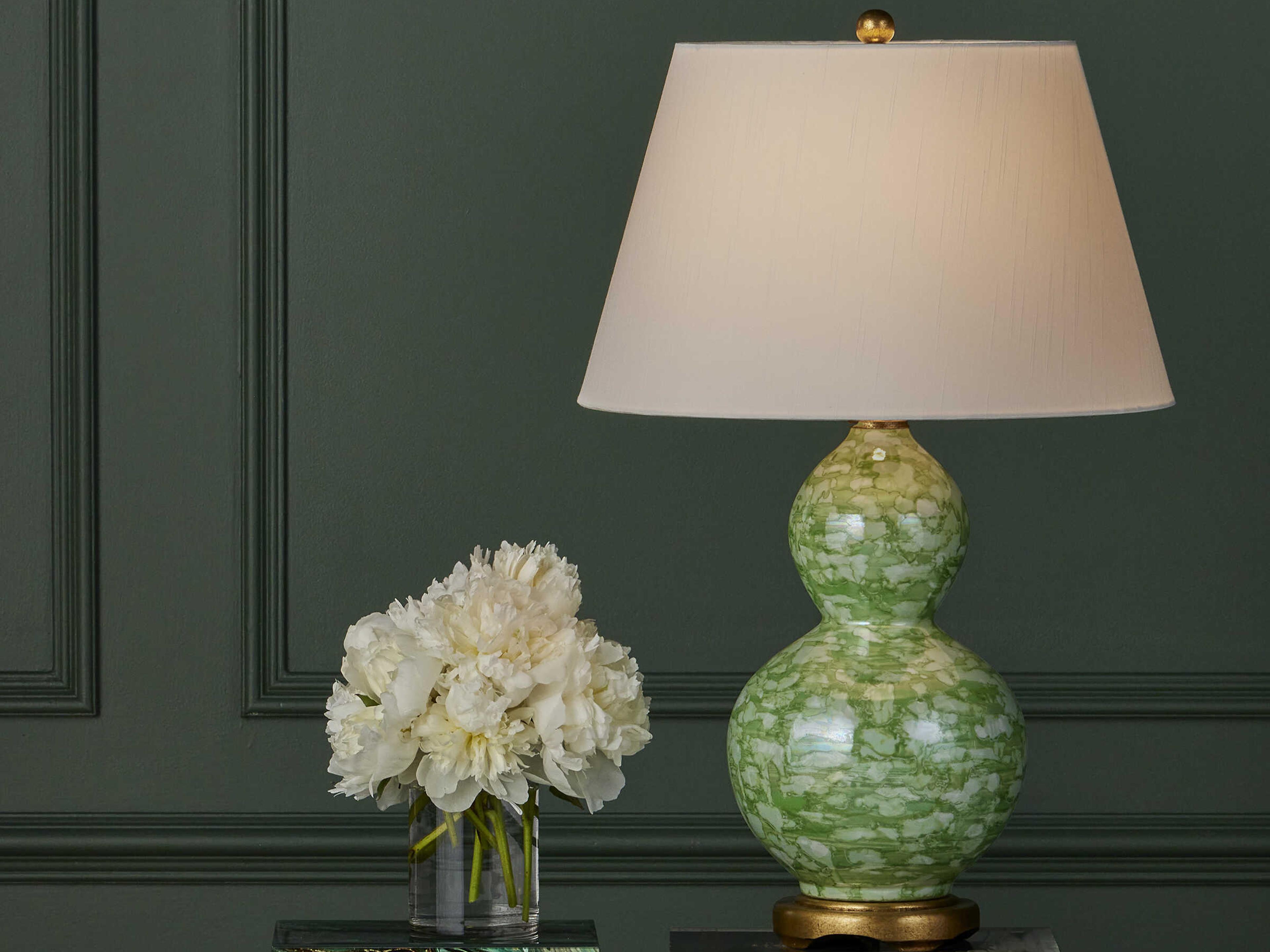 Currey & Company Eau de Nil Green Textured Antique Gold Leaf Buffet Lamp