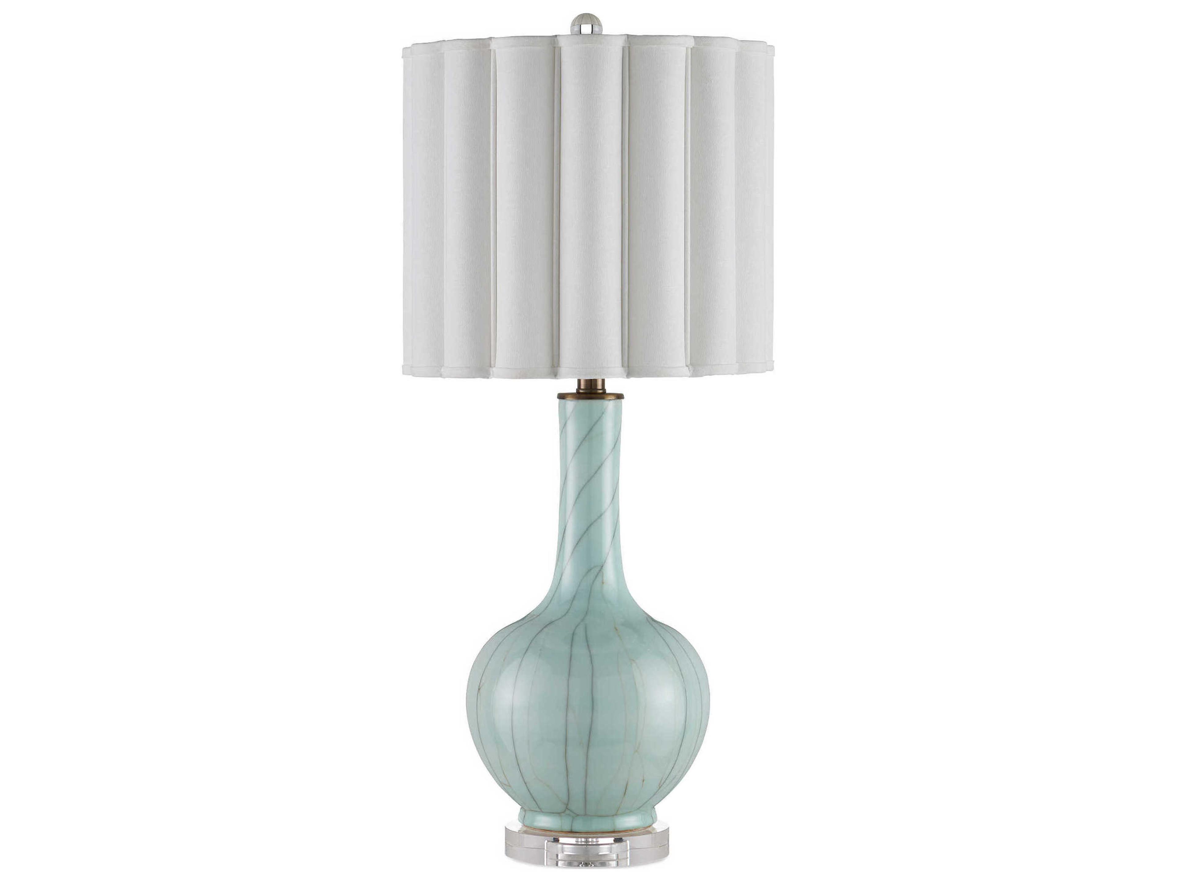 Currey & Company Celadon Crackle Clear Antique Brass Blue Buffet Lamp