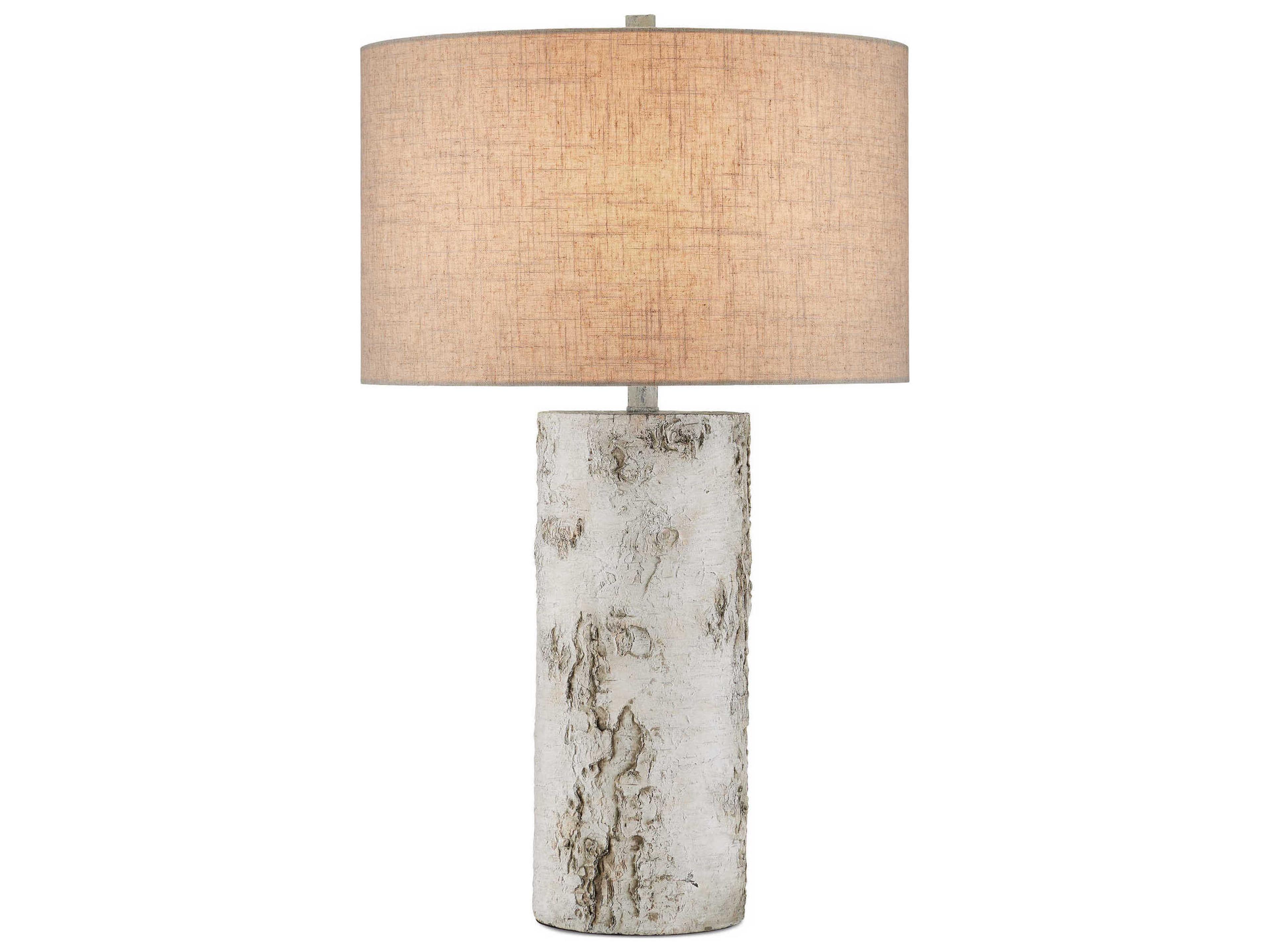 Currey & Company Faux Birch White Gray Beige Natural Linen Buffet Lamp