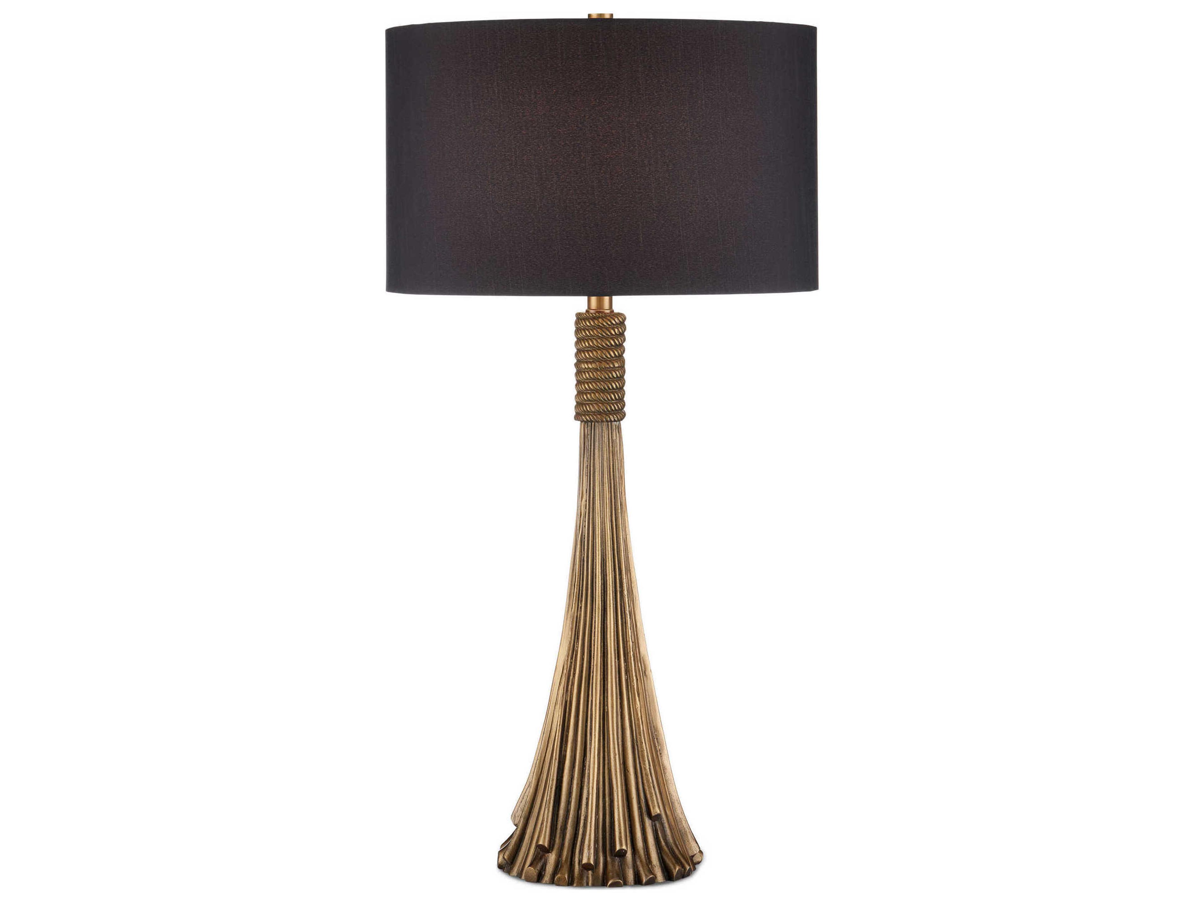 Currey & Company Baroque Antique Brass Black Linen Buffet Lamp
