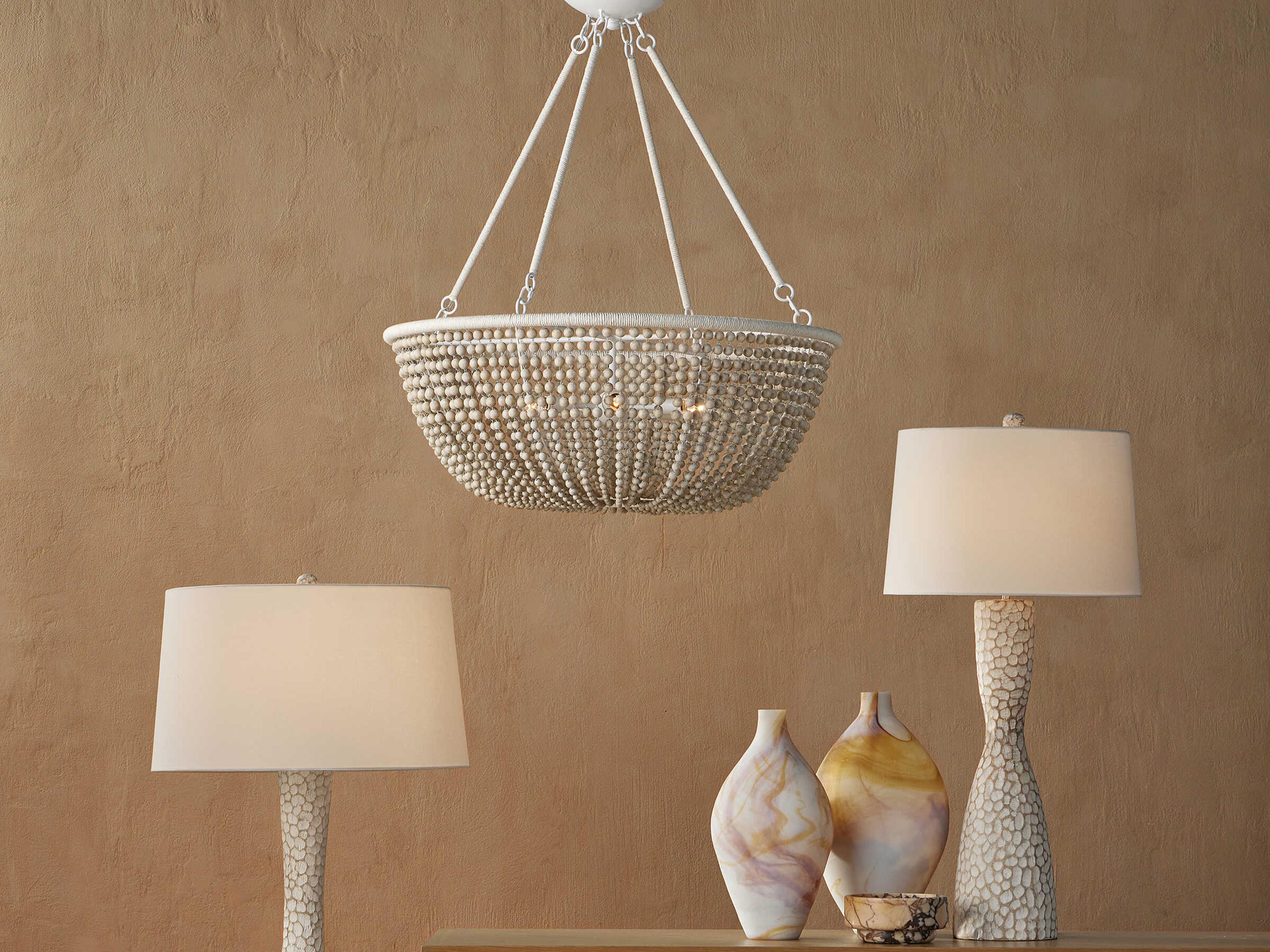 Currey & Company Edwell Whitewash Light Beige Linen Buffet Lamp