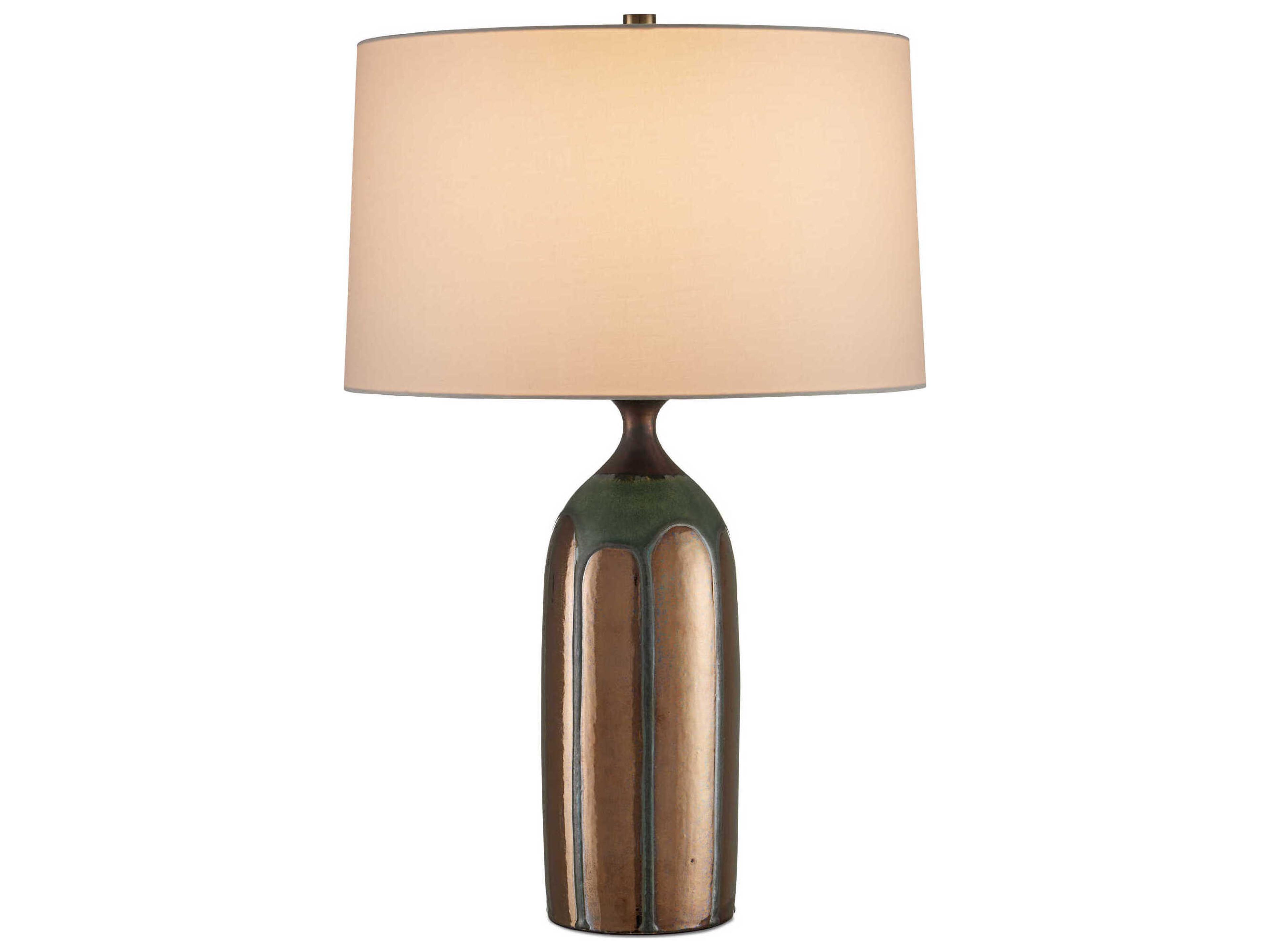 Currey & Company Cuprum Dark Green Copper Egg Shell Cotton Linen Buffet Lamp