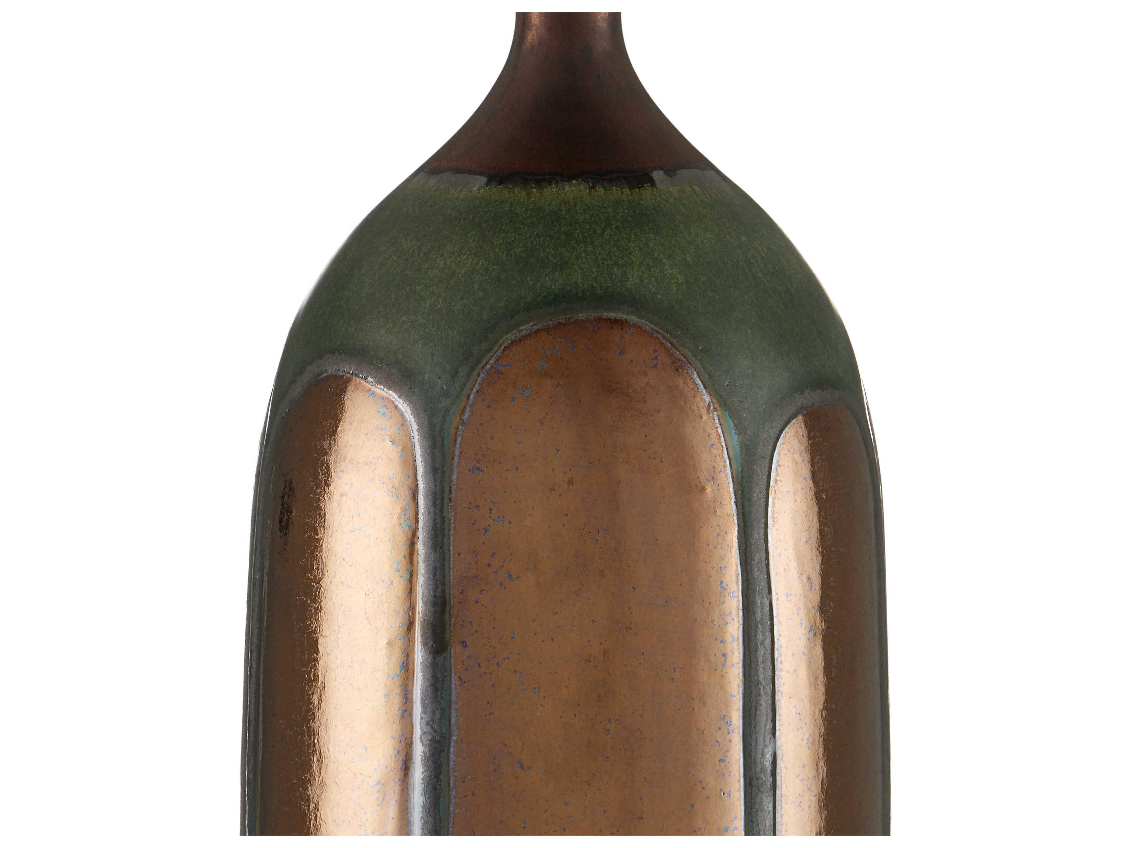 Currey & Company Cuprum Dark Green Copper Egg Shell Cotton Linen Buffet Lamp