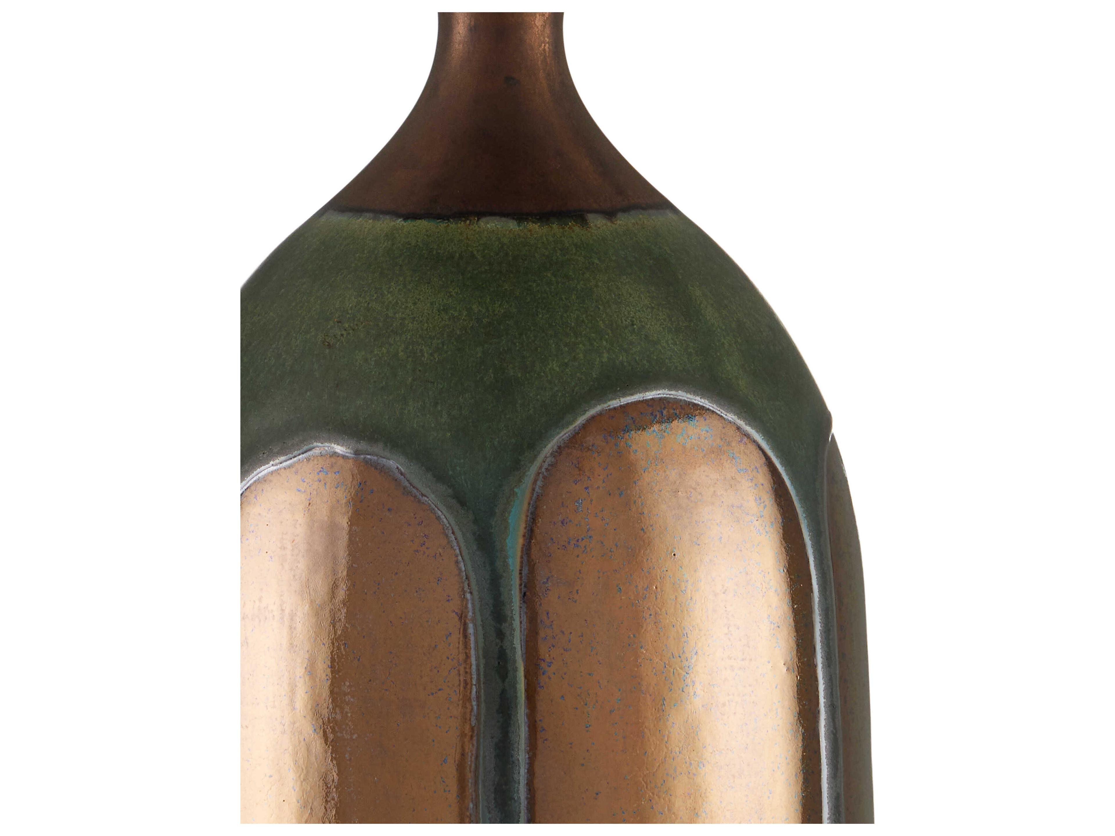 Currey & Company Cuprum Dark Green Copper Egg Shell Cotton Linen Buffet Lamp