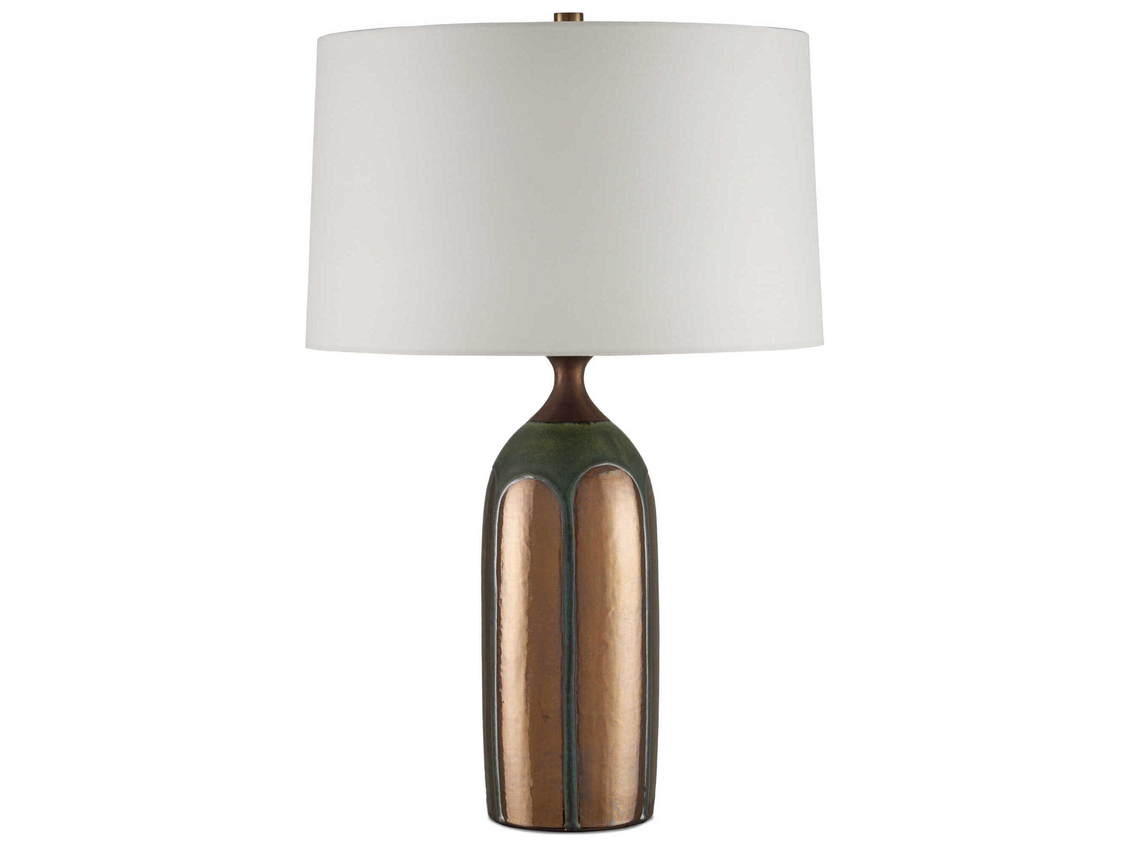 Currey & Company Cuprum Dark Green Copper Egg Shell Cotton Linen Buffet Lamp