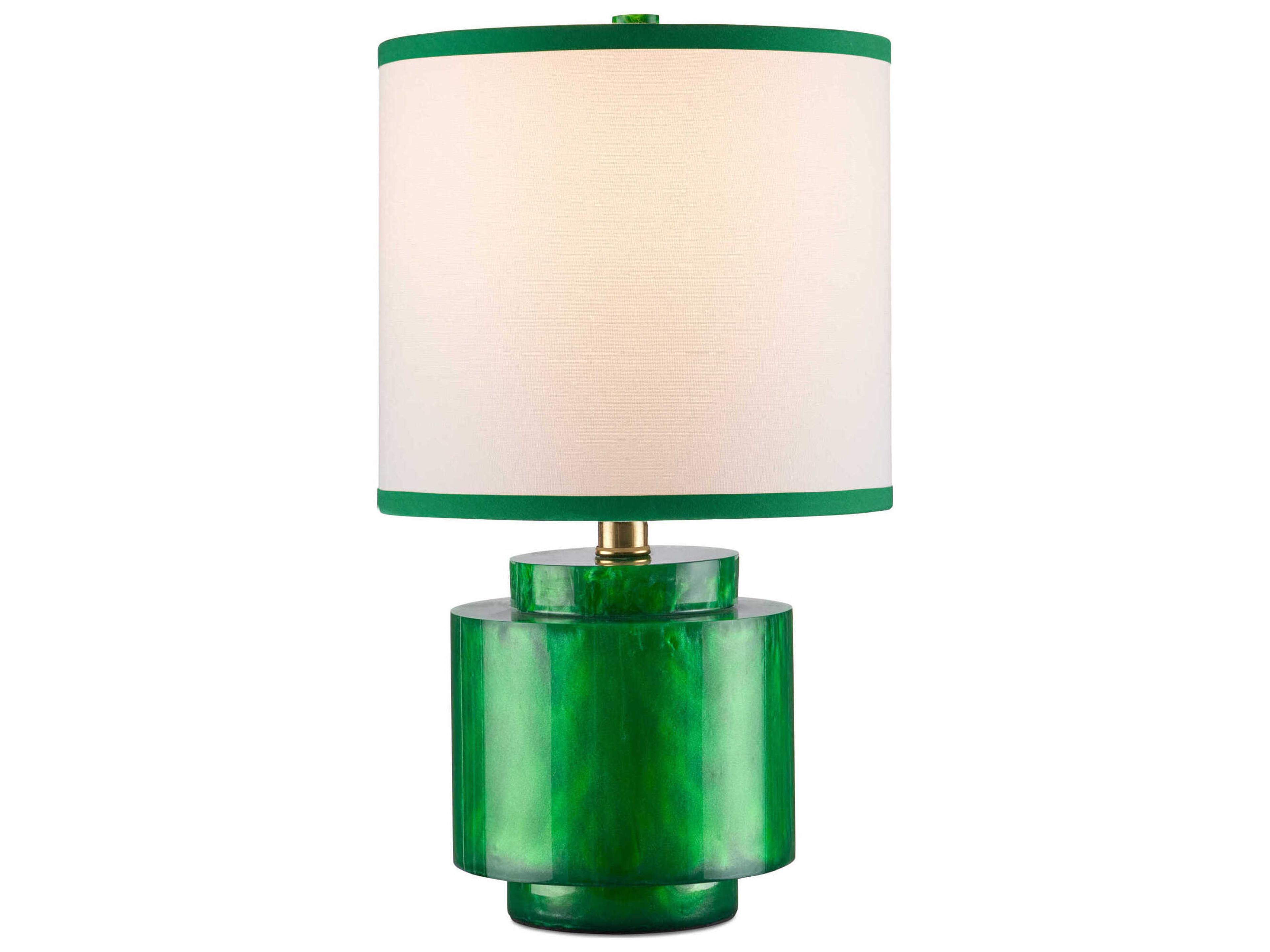 Beryl Subtle Shimmer Green White Linen Trim Table Lamp