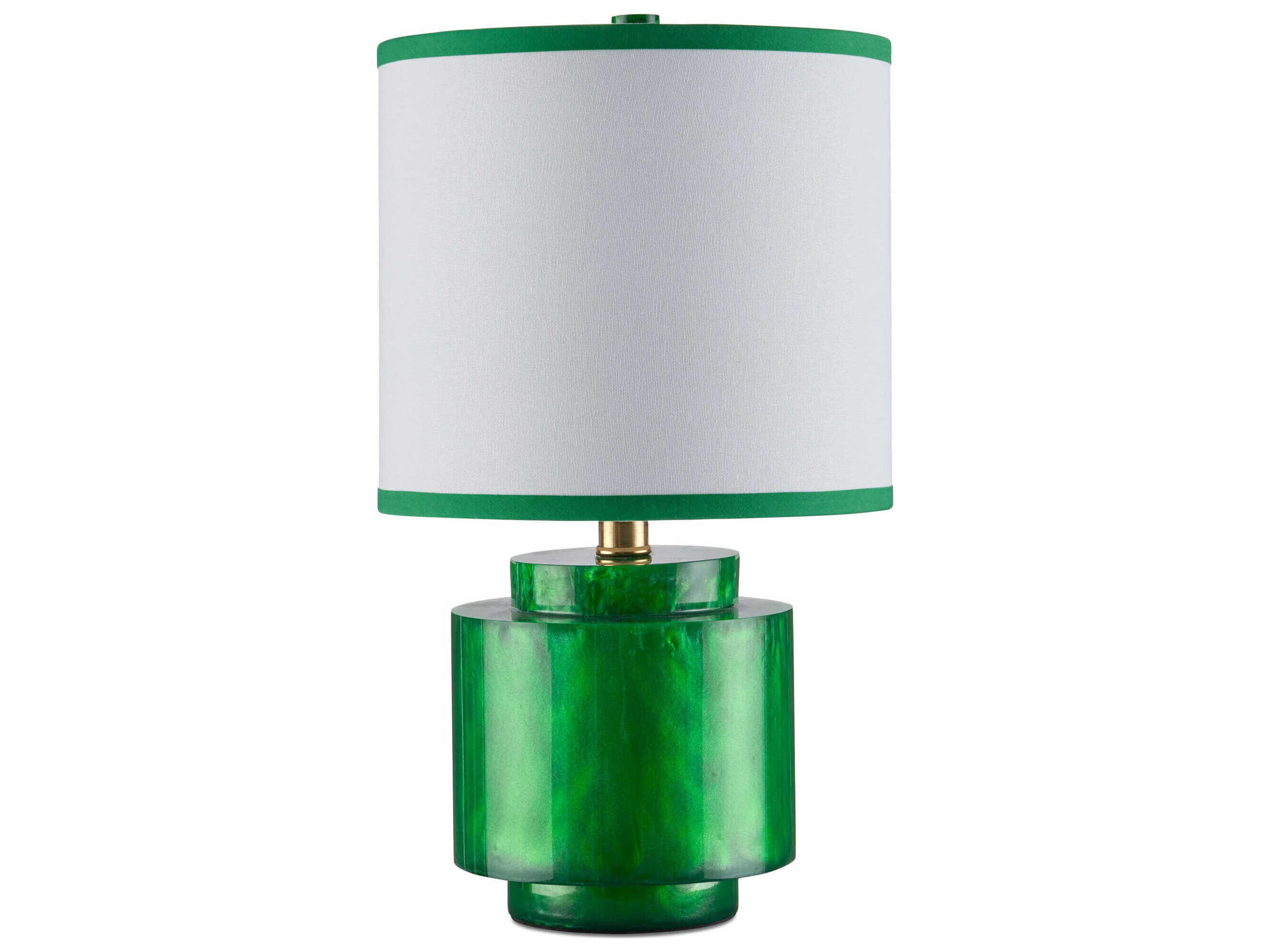 Currey & Company Beryl Subtle Shimmer Green White Linen Trim Table Lamp