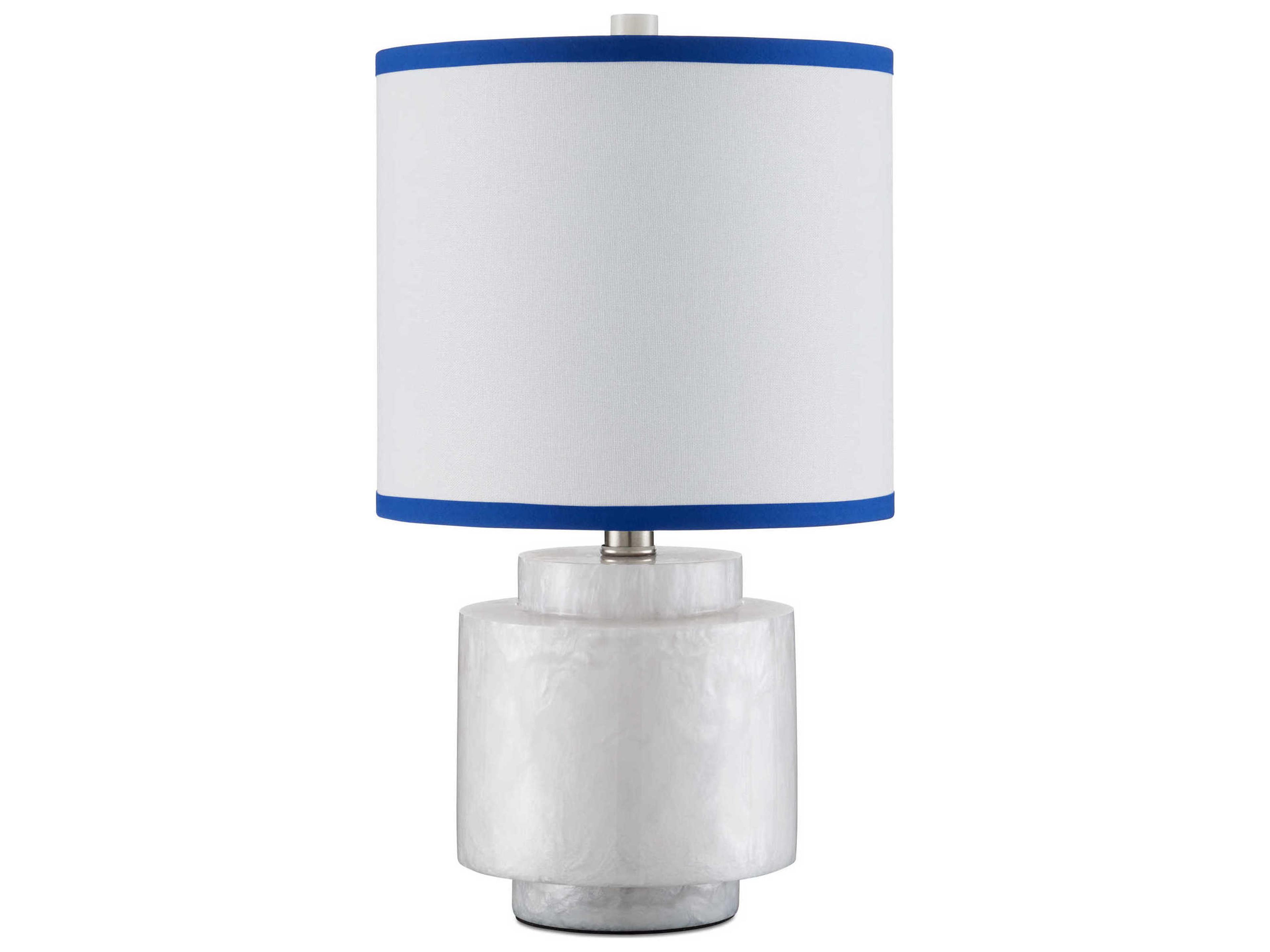 Currey & Company Beryl Subtle Shimmer White Linen Navy Blue Trim Table Lamp