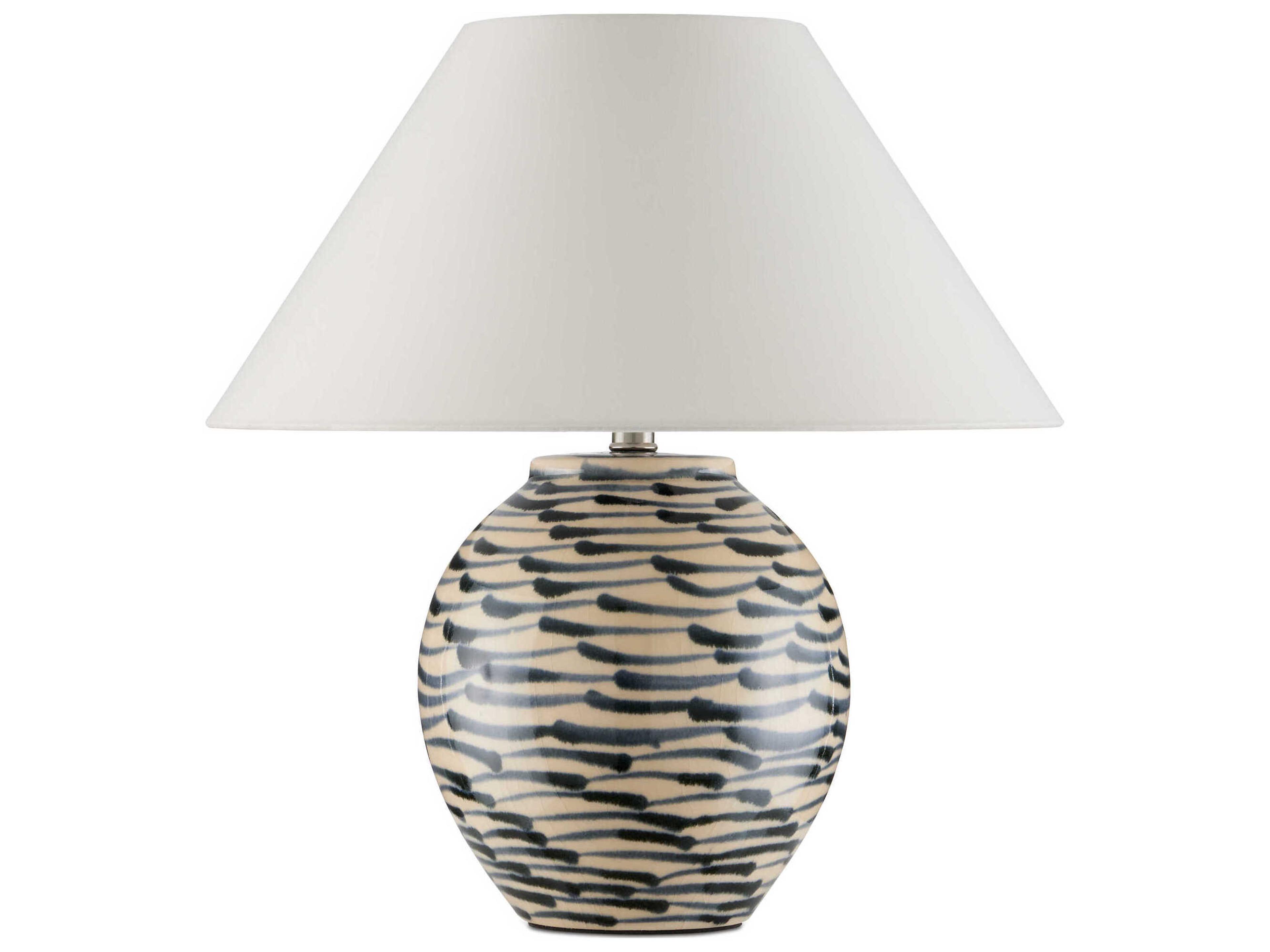 Currey & Company Minnows Navy Blue Beige Egg Shell Cotton Linen Table Lamp