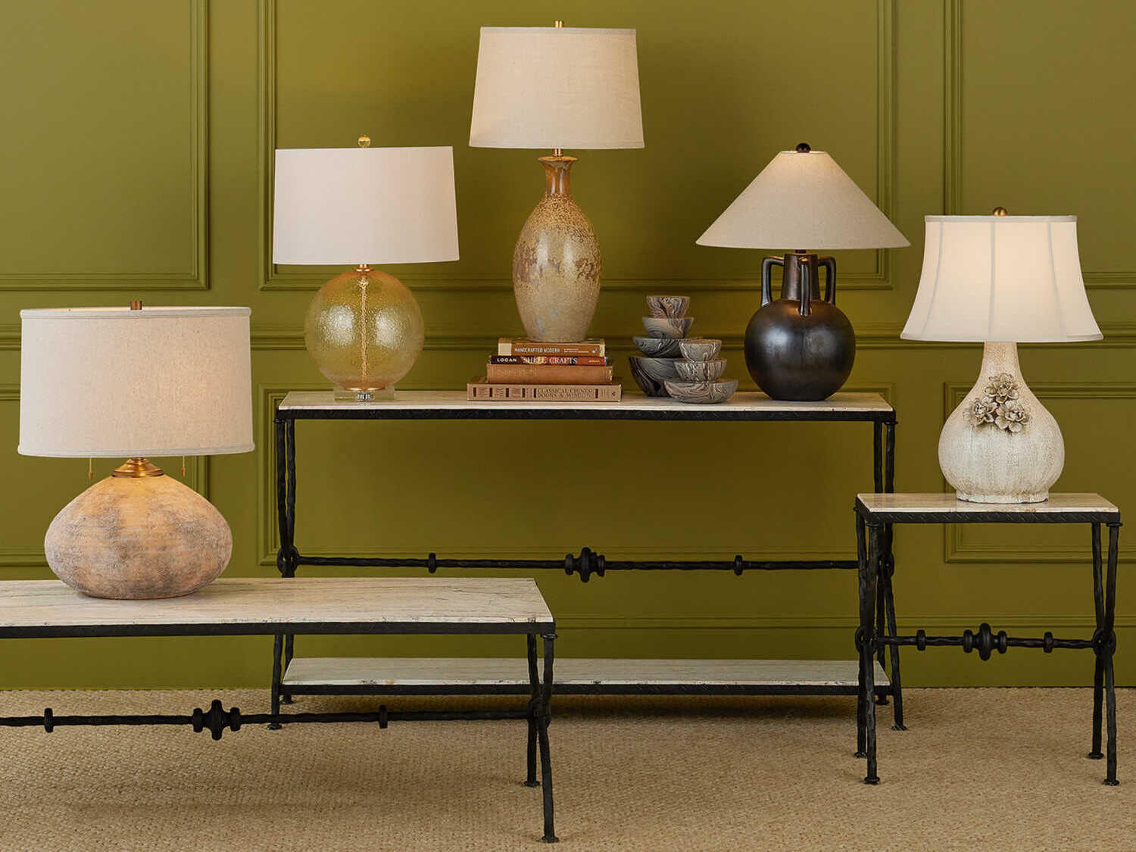 Currey & Company Zebulon Clear Gold Speckles Beige Polyester Fabric Lining Buffet Lamp