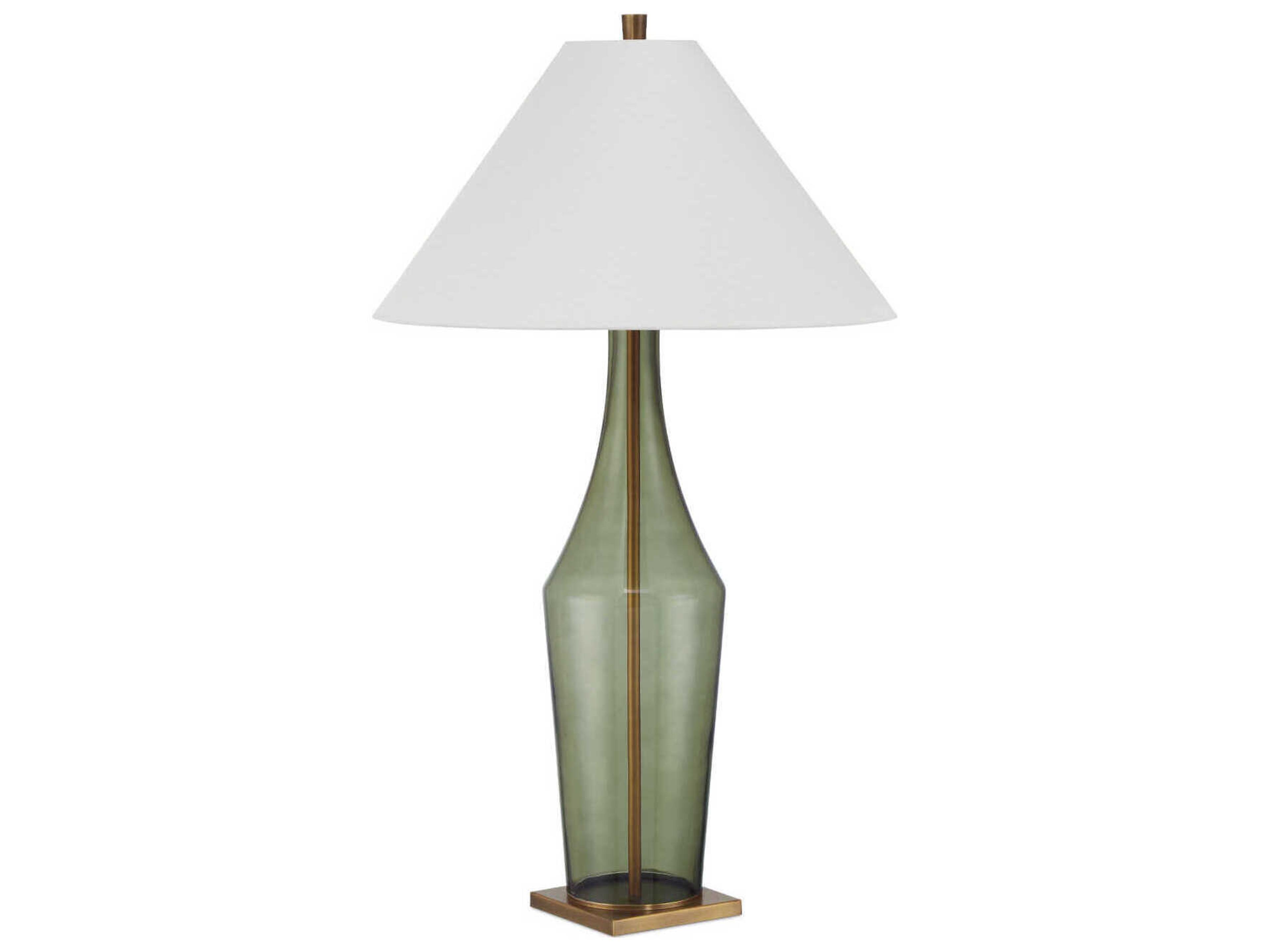 Currey & Company Olive Green Antique Brass Beige Polyester Hardback Rolled Edge Buffet Lamp