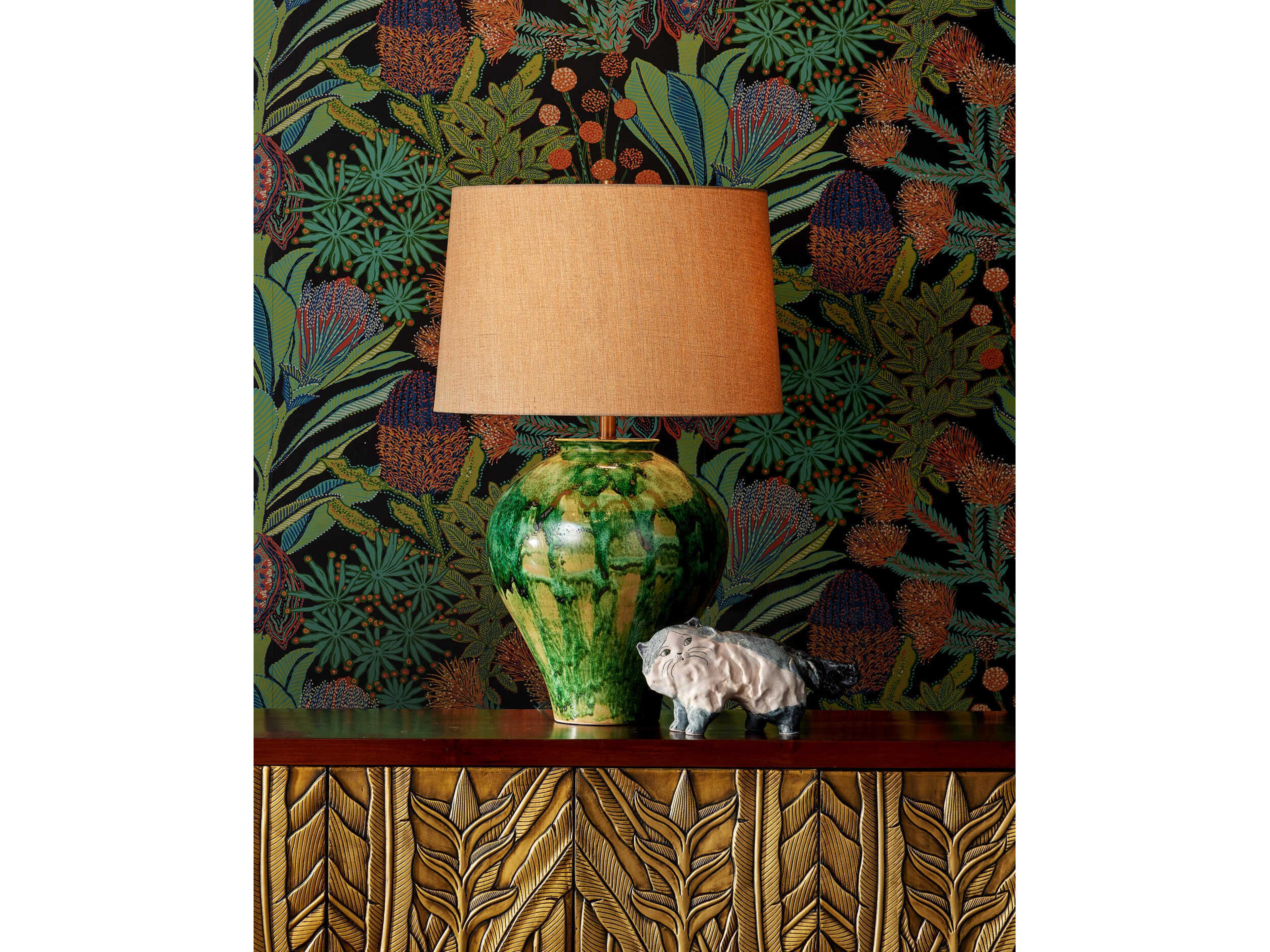 Currey & Company Blarney Green Cuban Sandpaper Hardback Rolled Edge Buffet Lamp