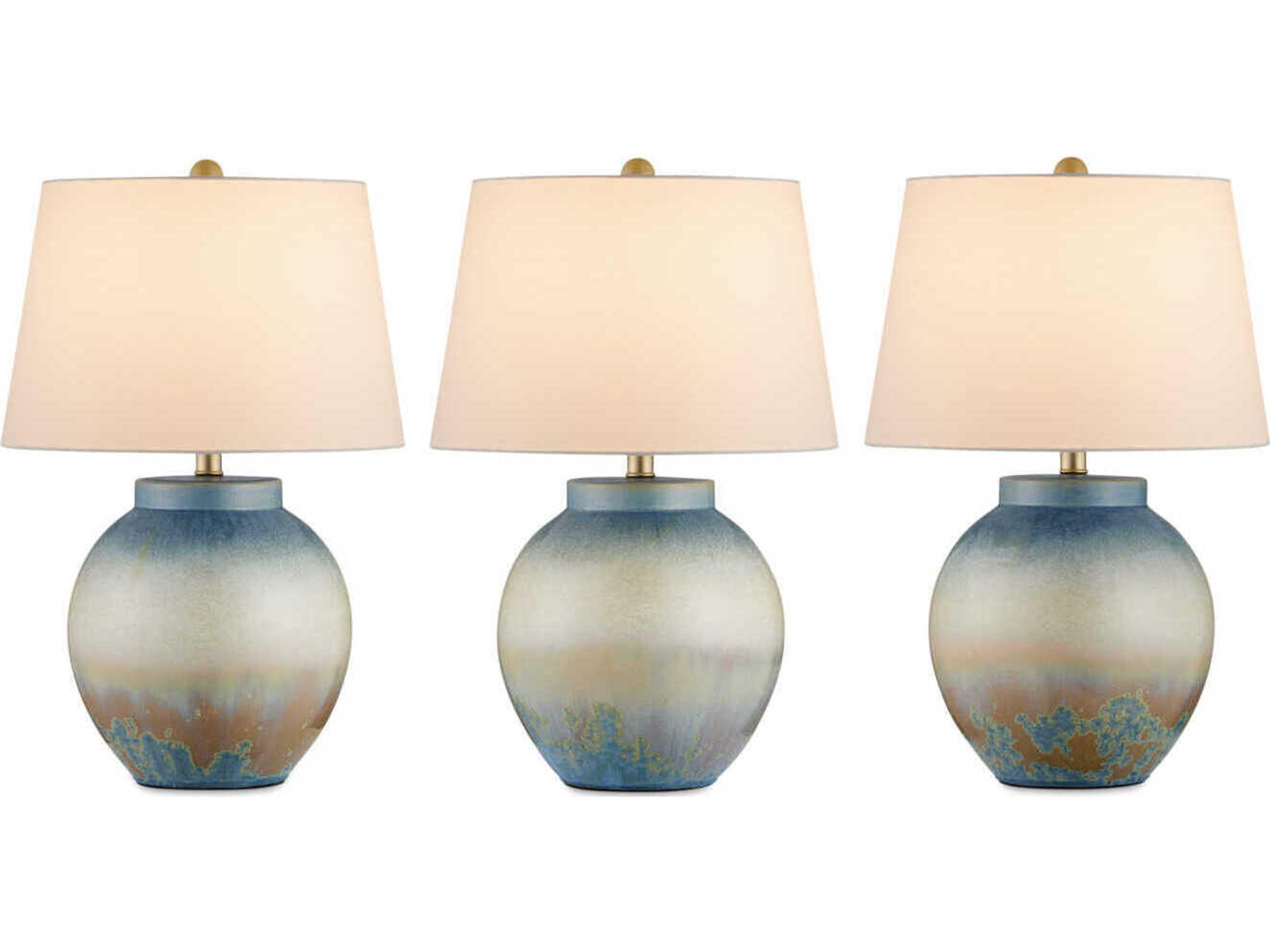 Currey & Company Dawning Yellow Blue Egg Shell Cotton Linen Table Lamp