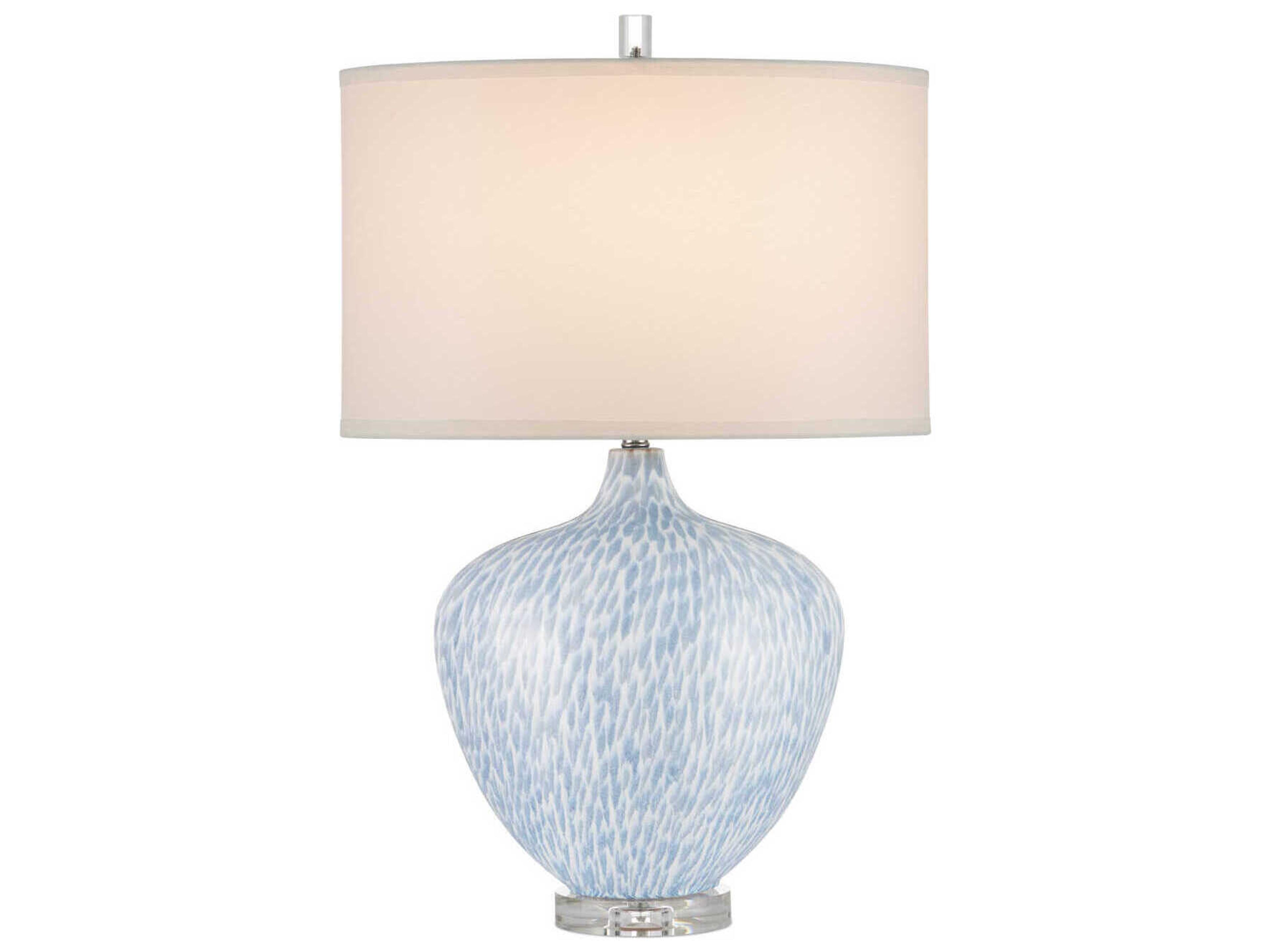 Currey & Company Tinney Blue Clear White Linen Buffet Lamp