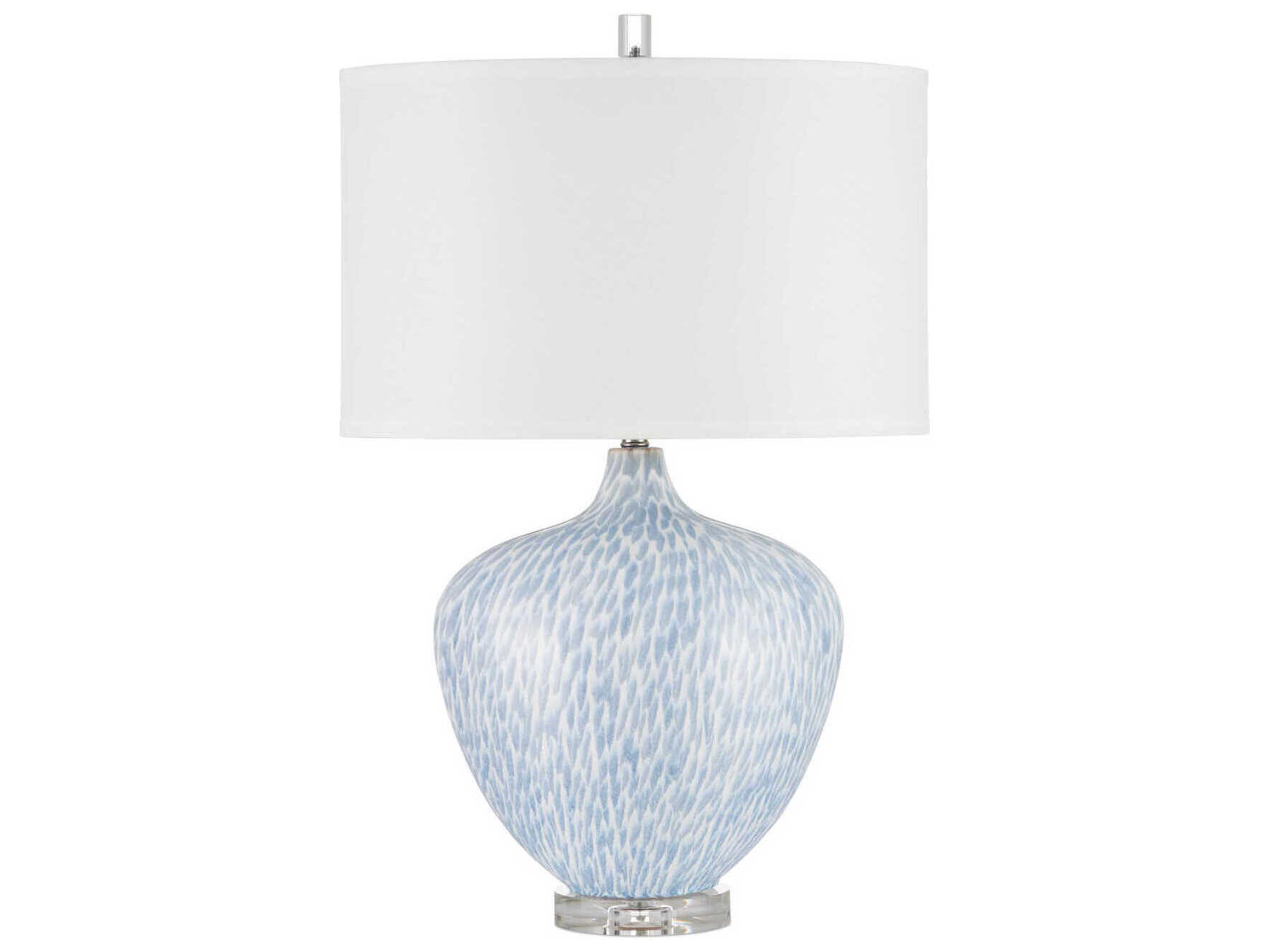 Currey & Company Tinney Blue Clear White Linen Buffet Lamp