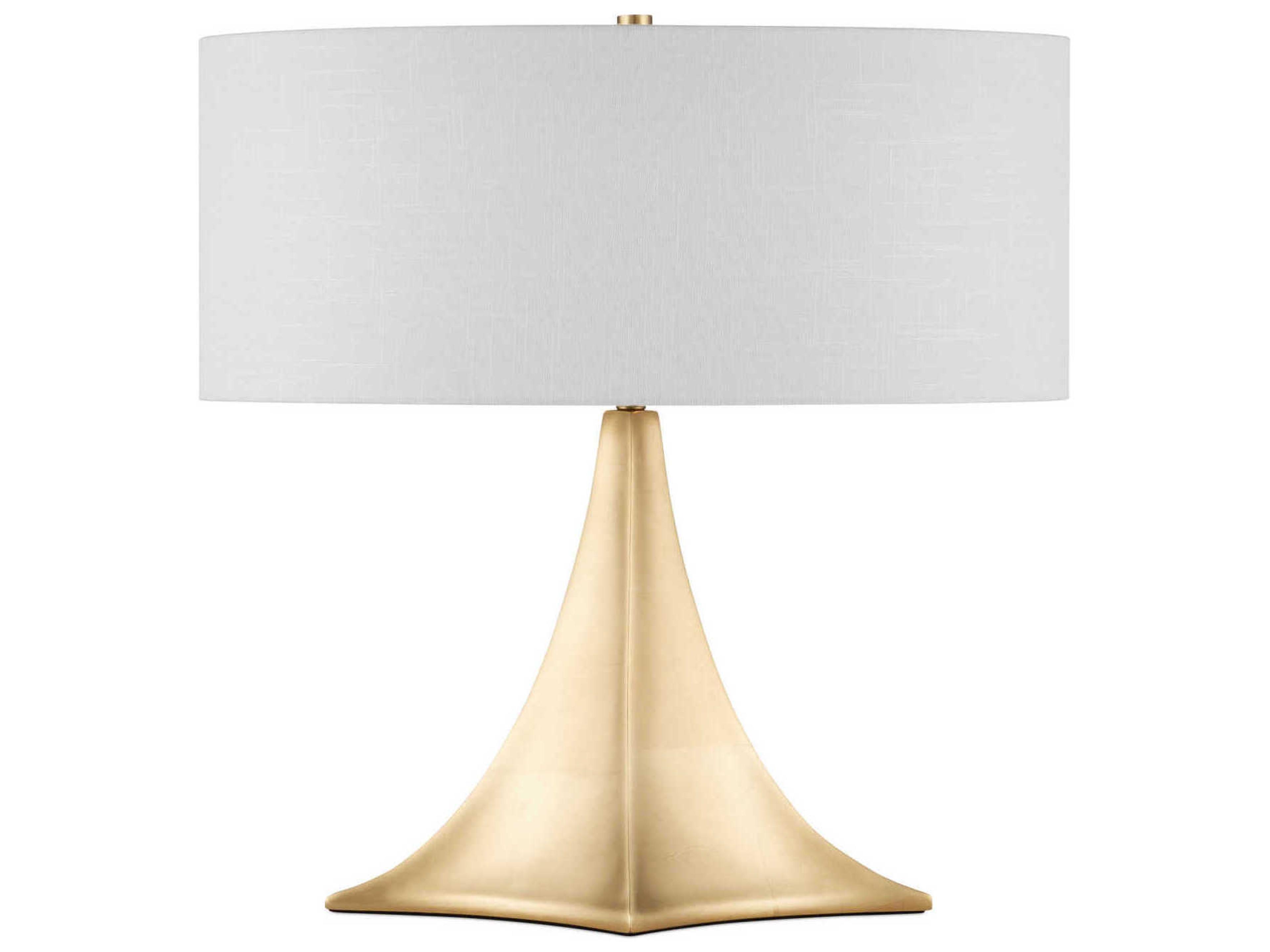 Currey & Company Cassia Gold Leaf White Linen Buffet Lamp