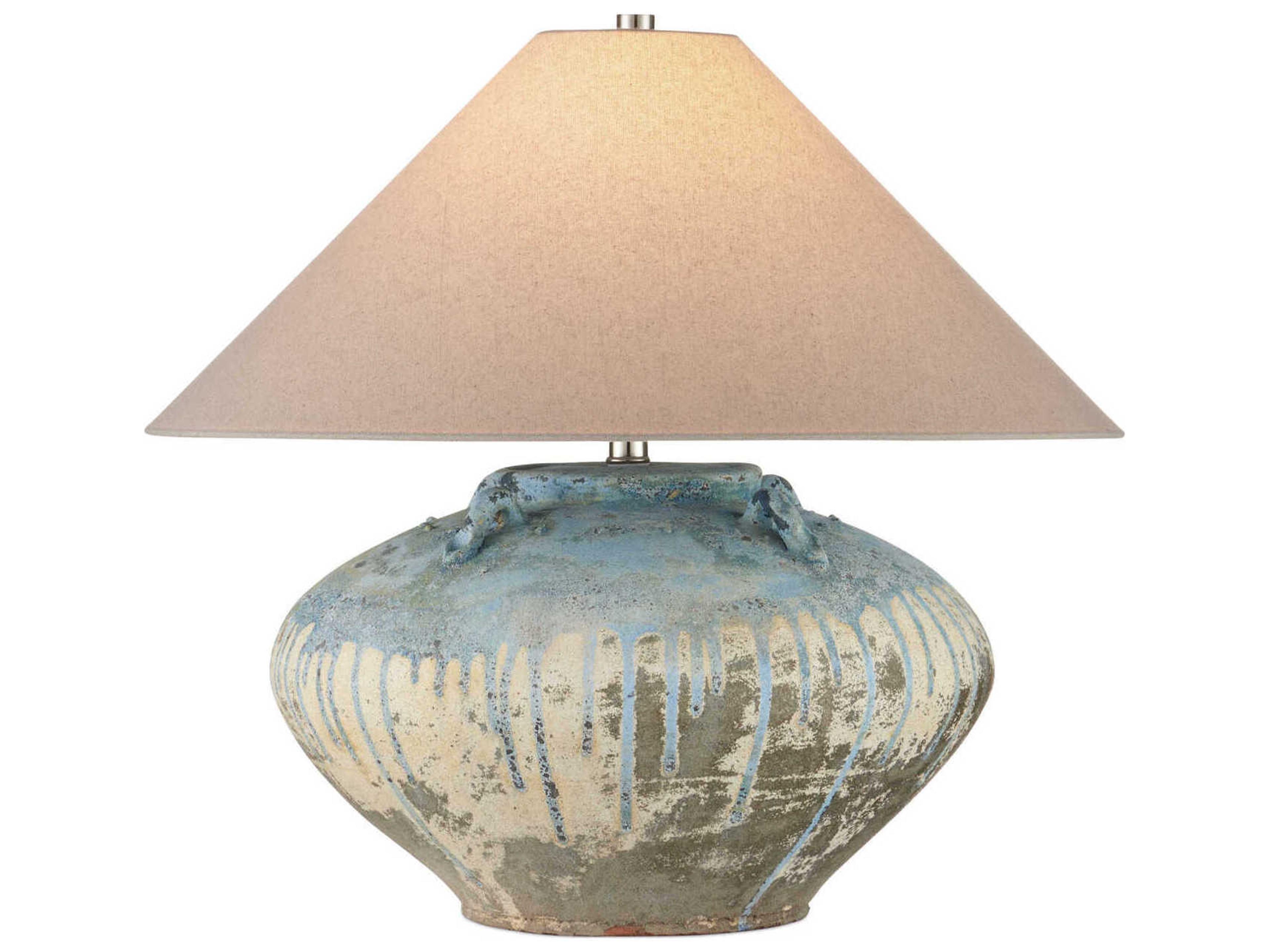 Currey & Company Catania Antique Blue Drip Natural Linen Table Lamp