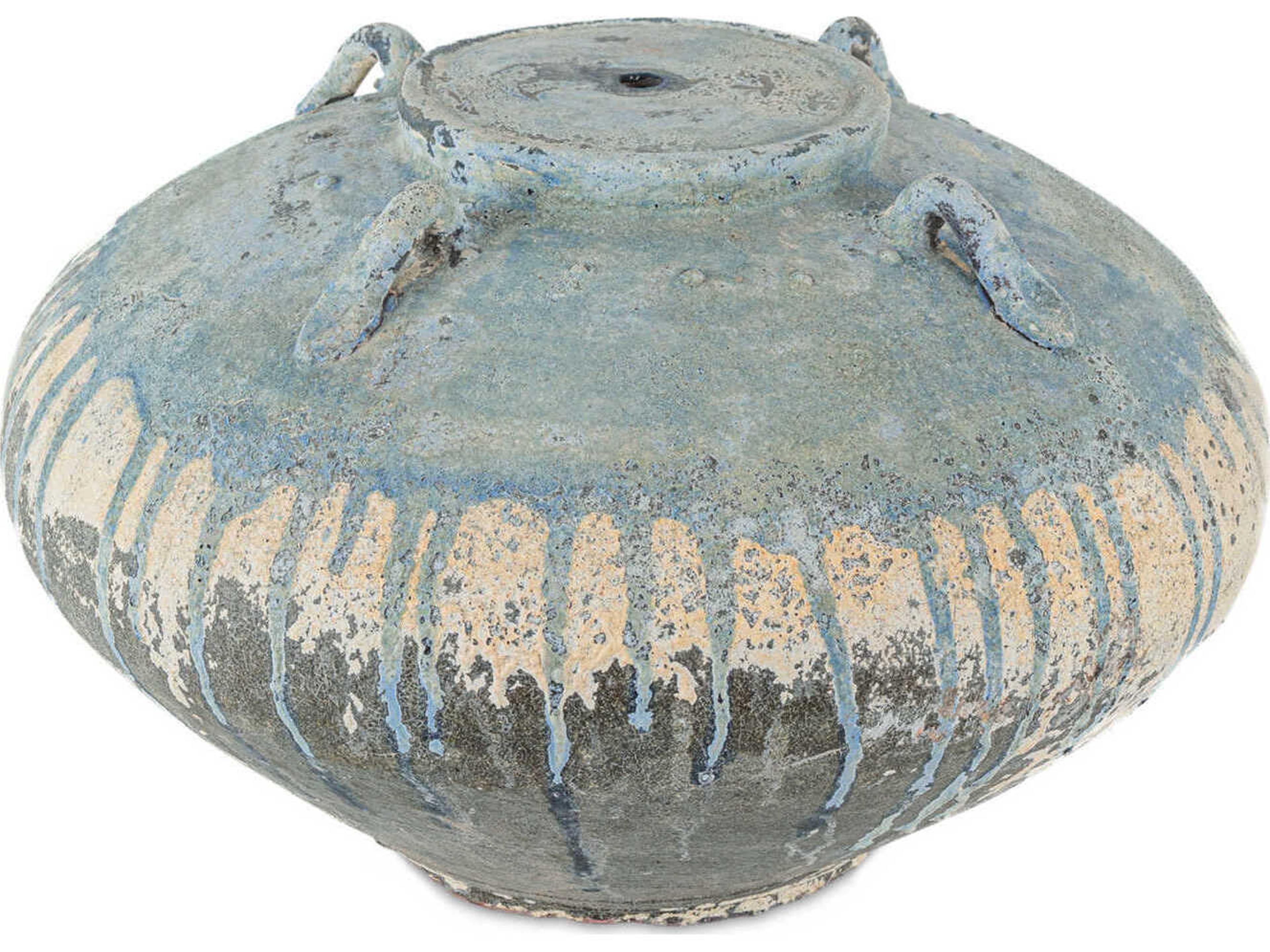 Currey & Company Catania Antique Blue Drip Natural Linen Table Lamp