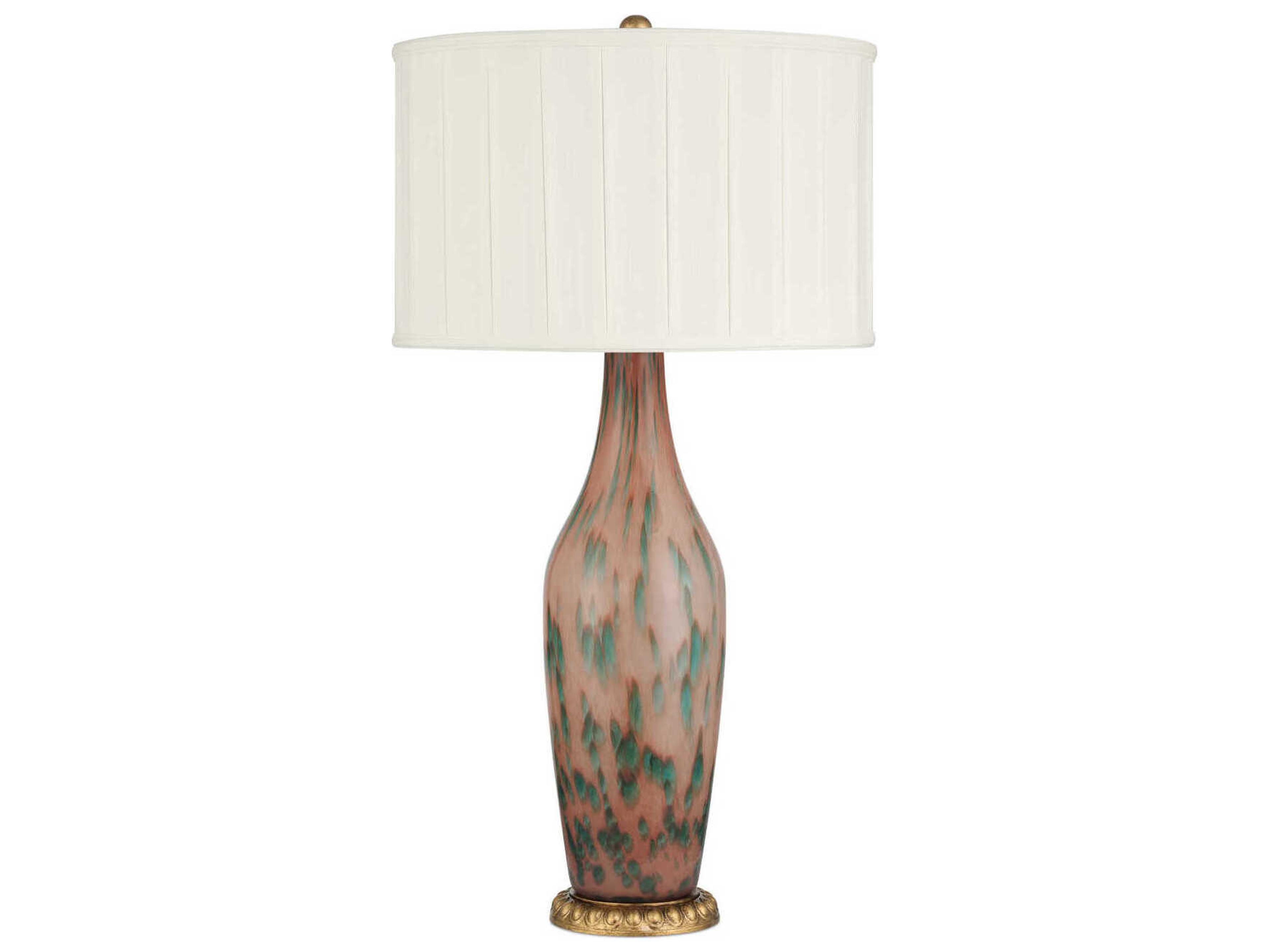 Currey & Company Brielle Pale Pink Green Brown Gold Leaf Buffet Lamp