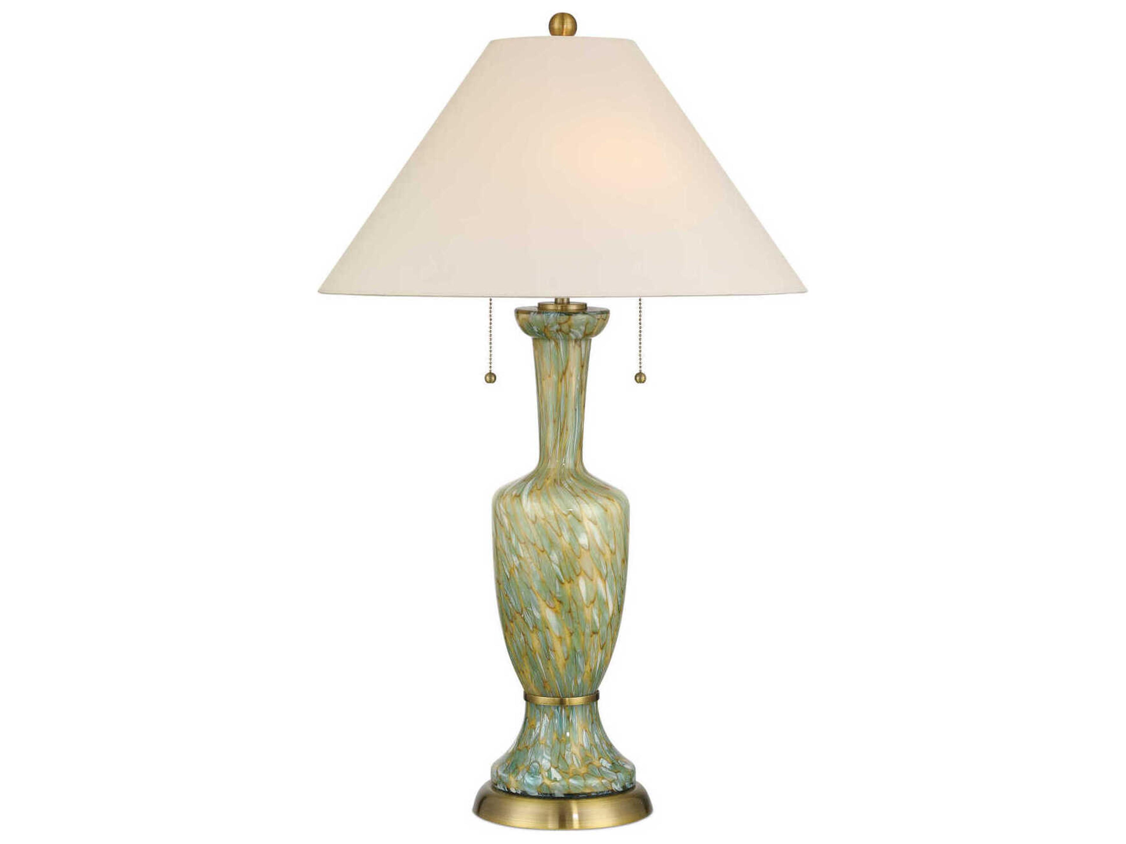 Classico Green Antique Brass Light Beige Polyester Buffet Lamp