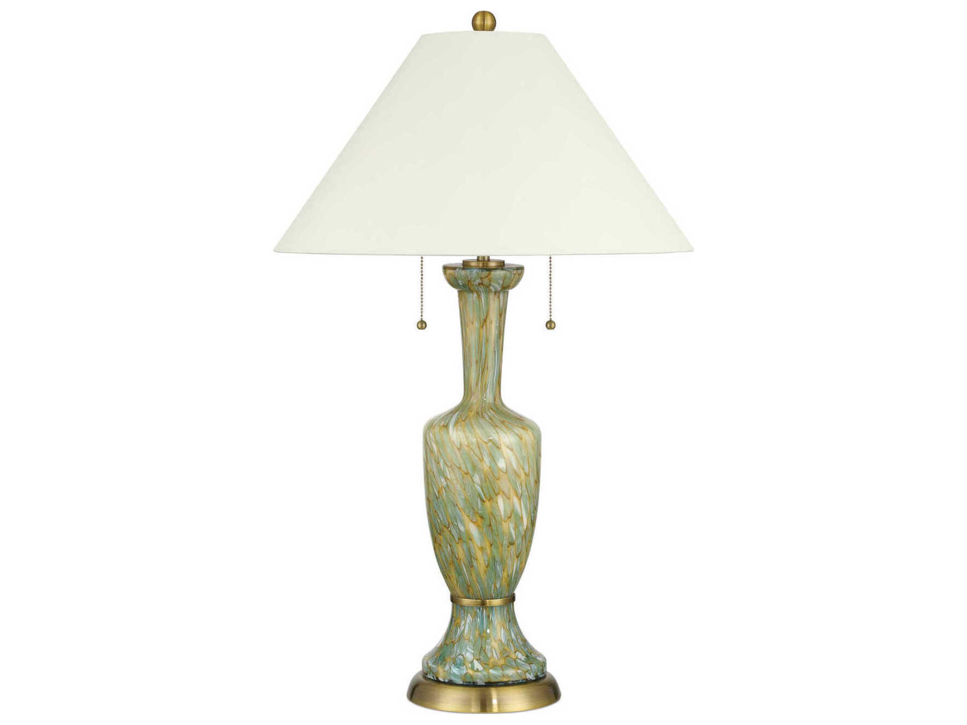 Currey & Company Classico Green Antique Brass Light Beige Polyester Buffet Lamp