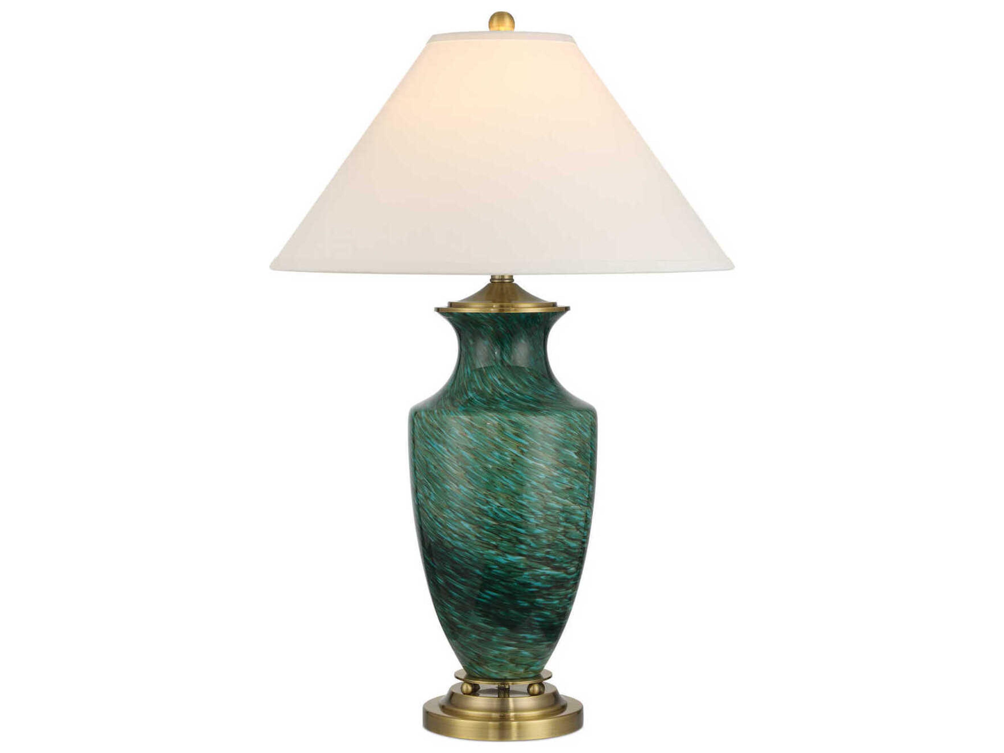 Claude Green Antique Brass White Linen Buffet Lamp