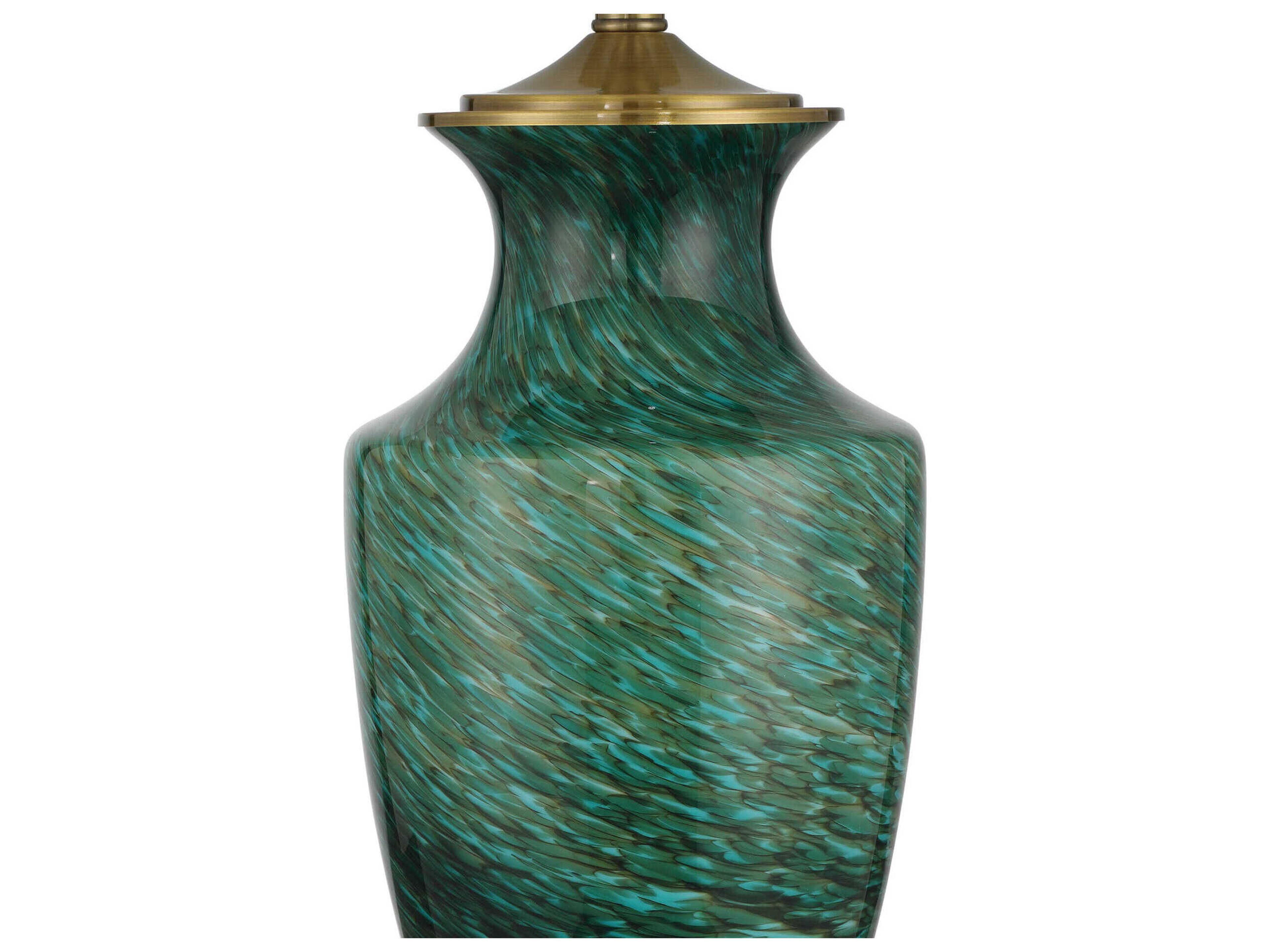 Currey & Company Claude Green Antique Brass White Linen Buffet Lamp