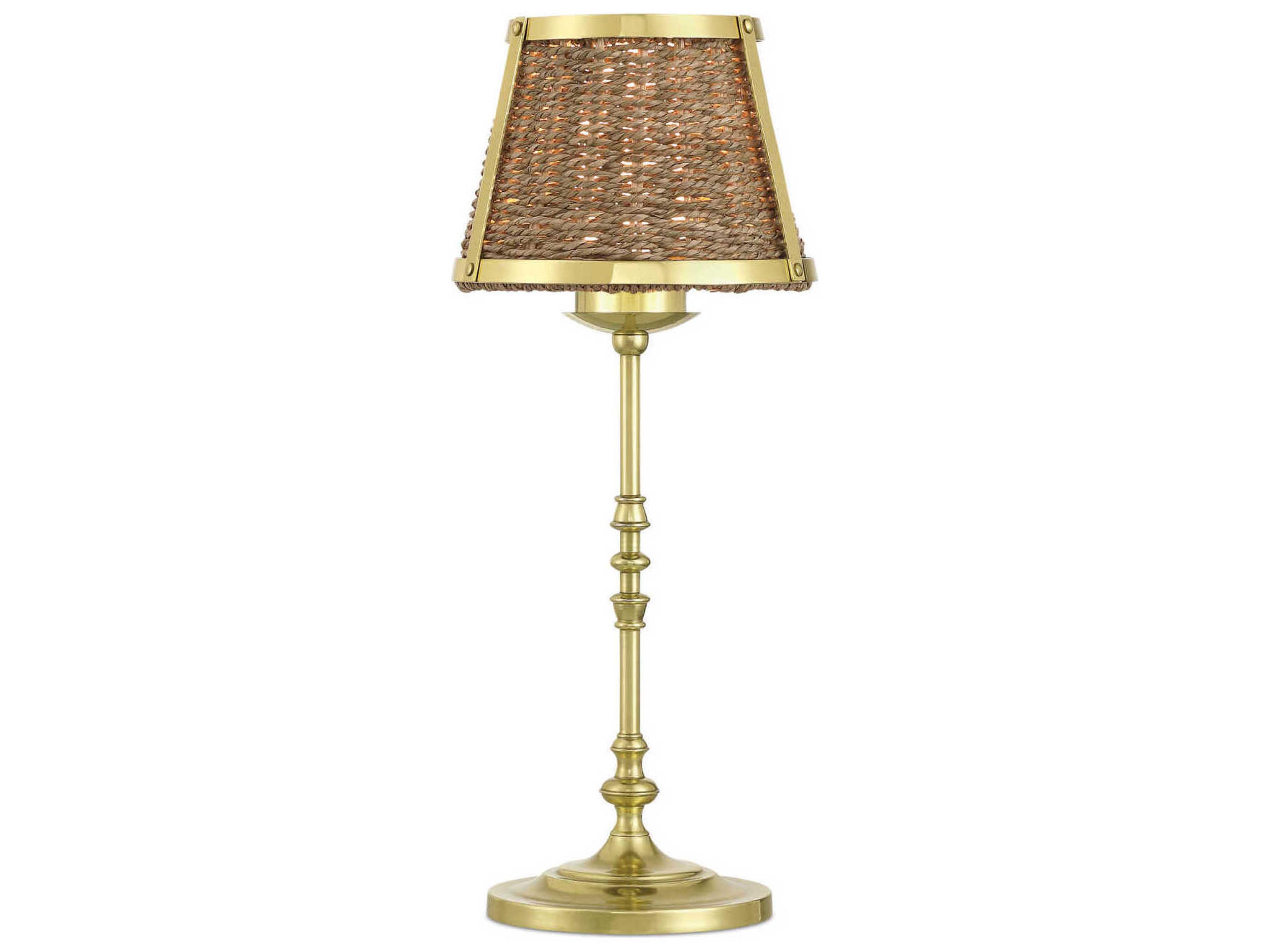 Deauville Natural Polished Brass Metal Rattan Table Lamp