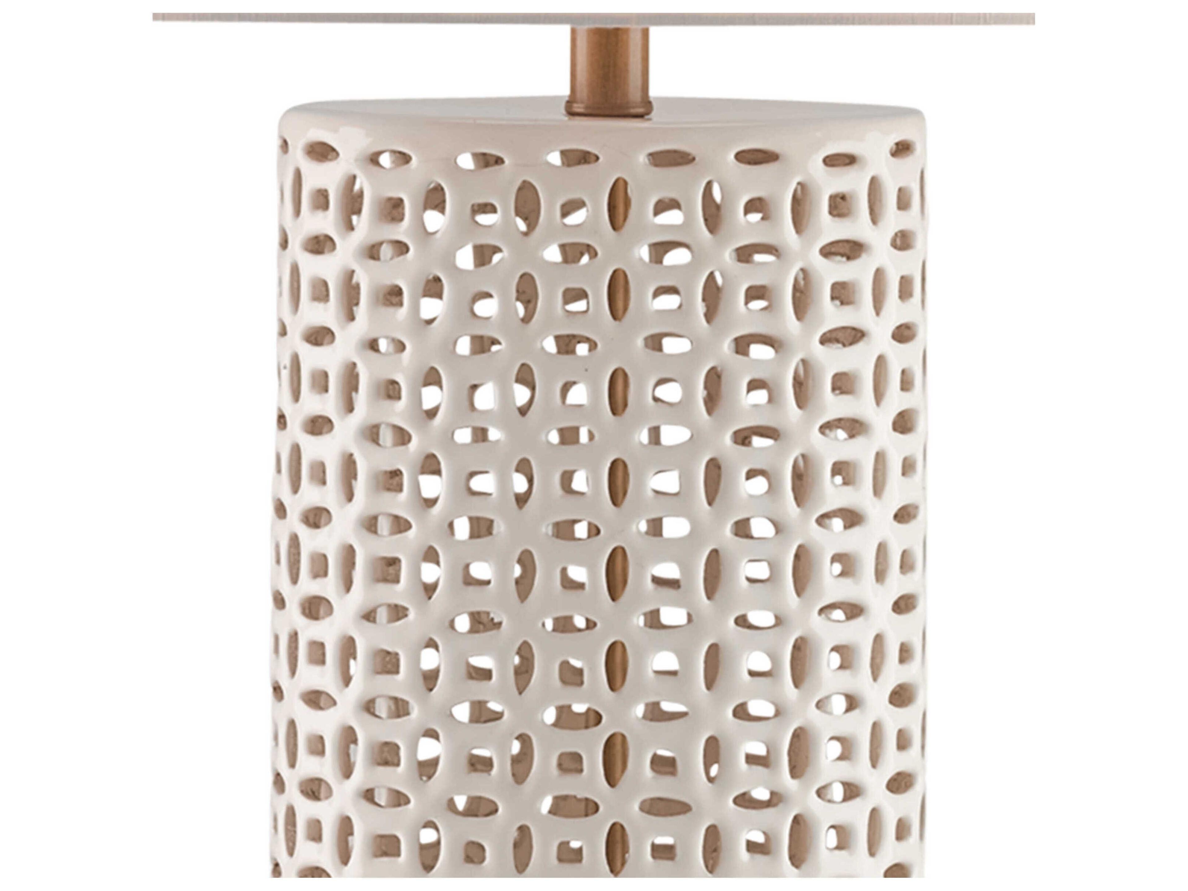 Currey & Company Bellemeade Edison Bulb Buffet/Table Ivory Antique Brass White Buffet Lamp with Honey Beige Shantung Shade